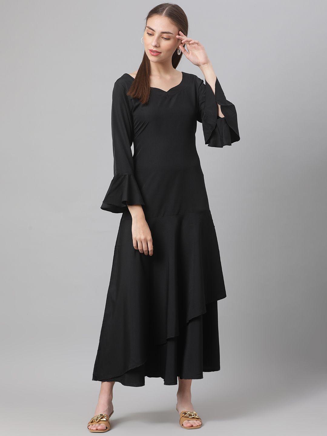 mbe black layered crepe maxi dress