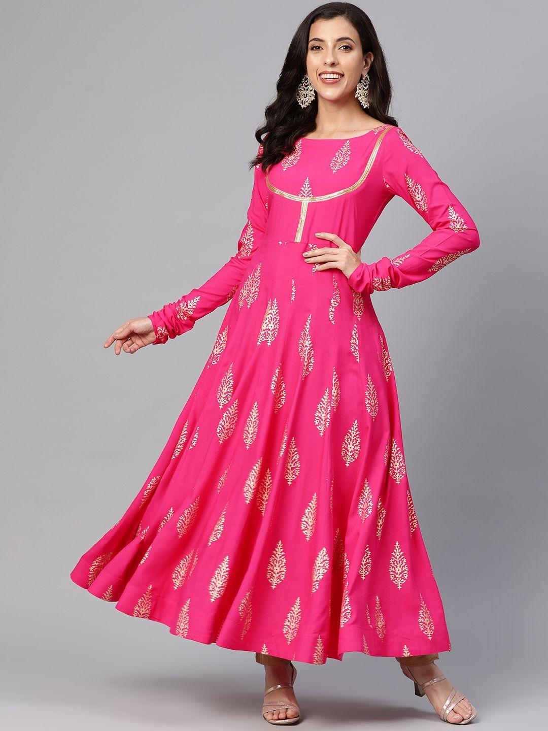 mbe floral printed gotta patti floral anarkali kurta