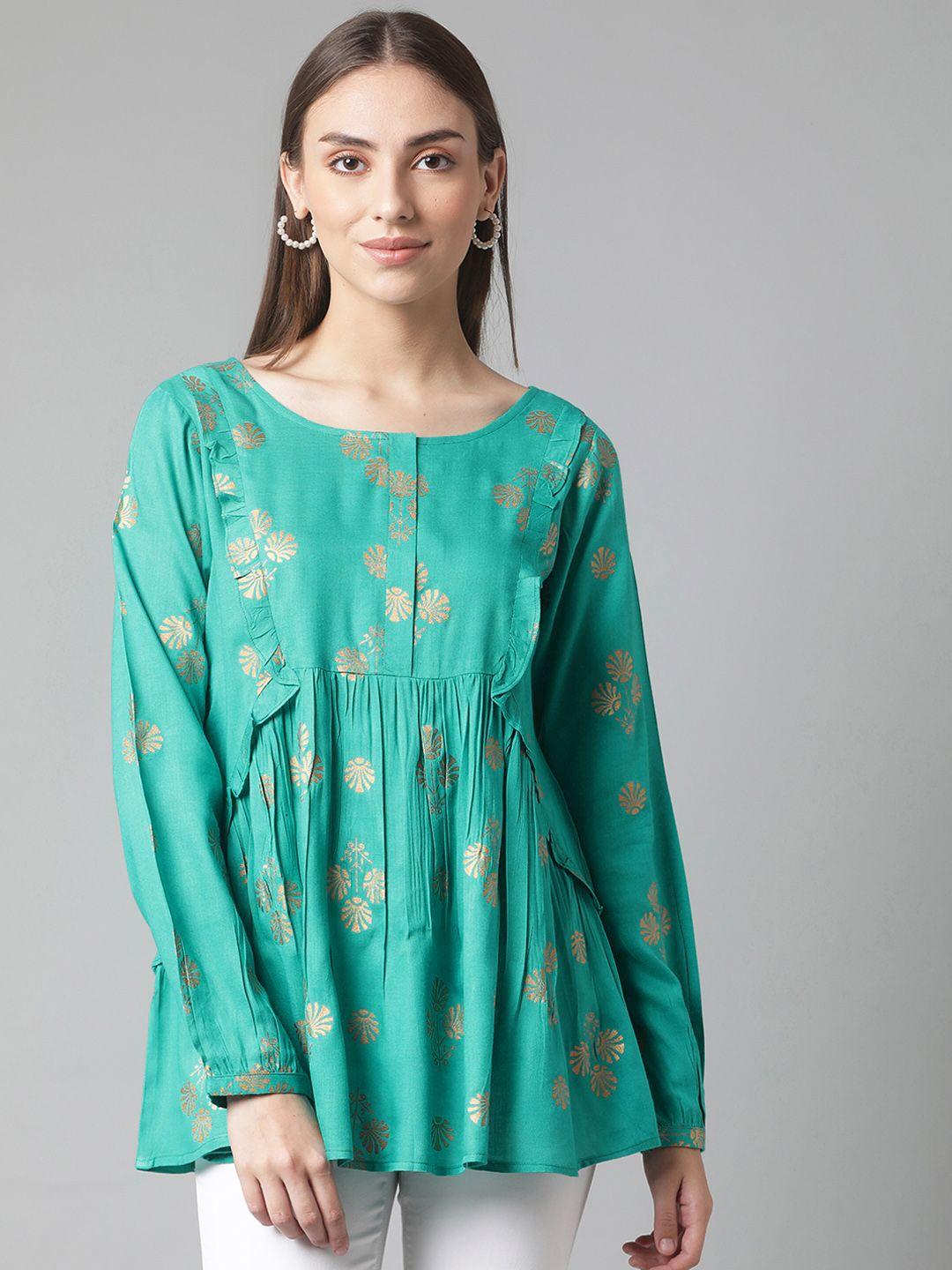 mbe green floral print top