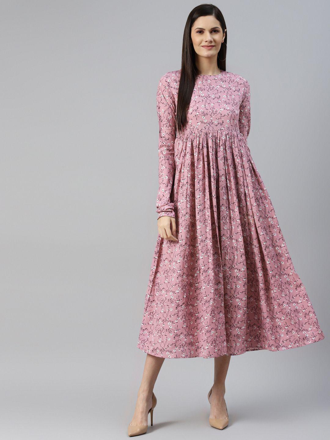 mbe pink floral crepe maxi dress