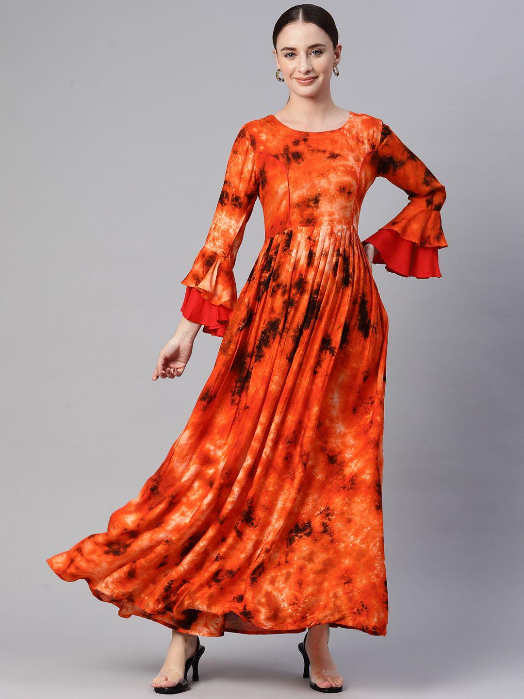 mbe tie & dye dyed bell sleeves maxi dress