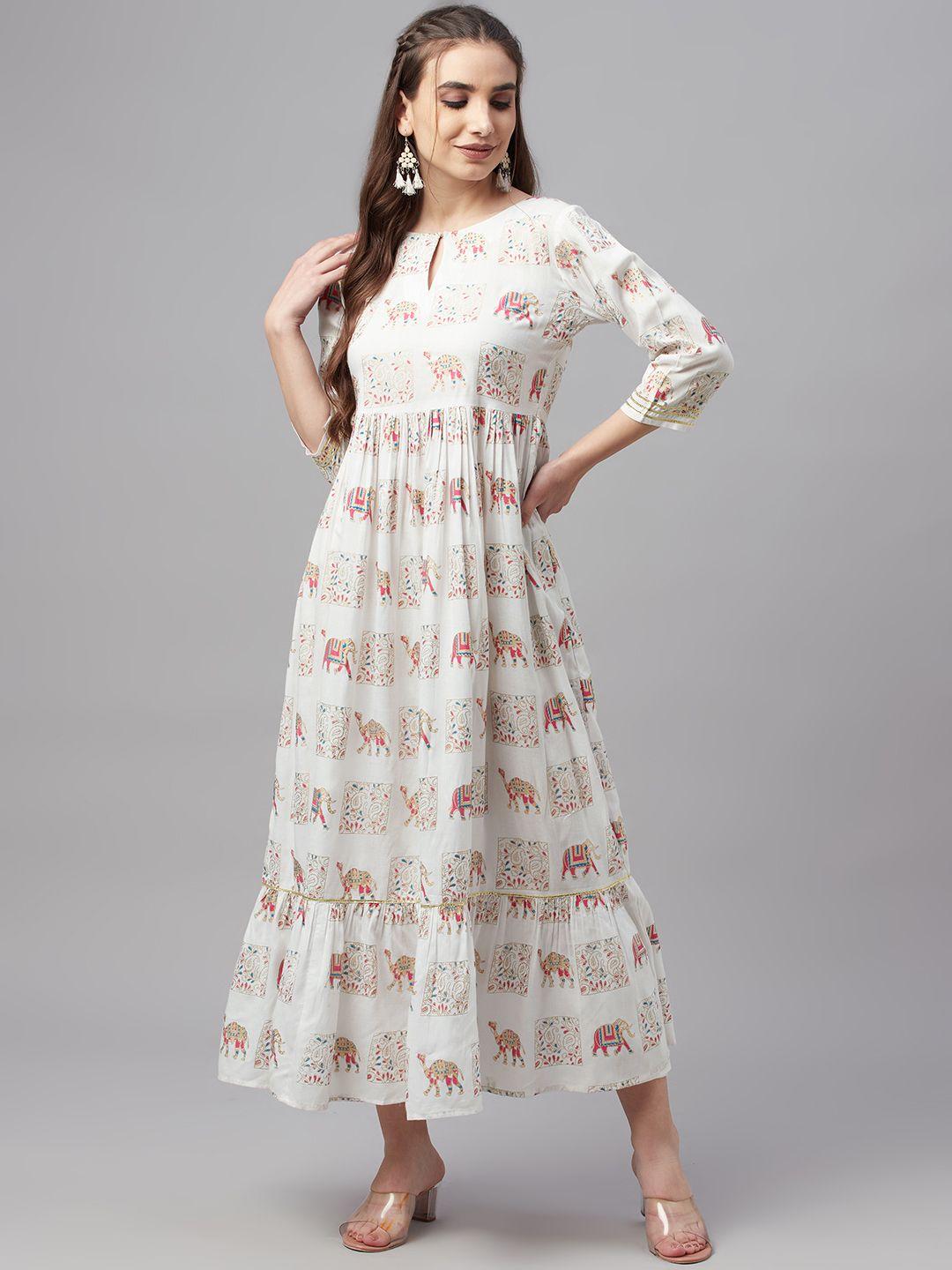 mbe white ethnic motifs ethnic cotton maxi dress