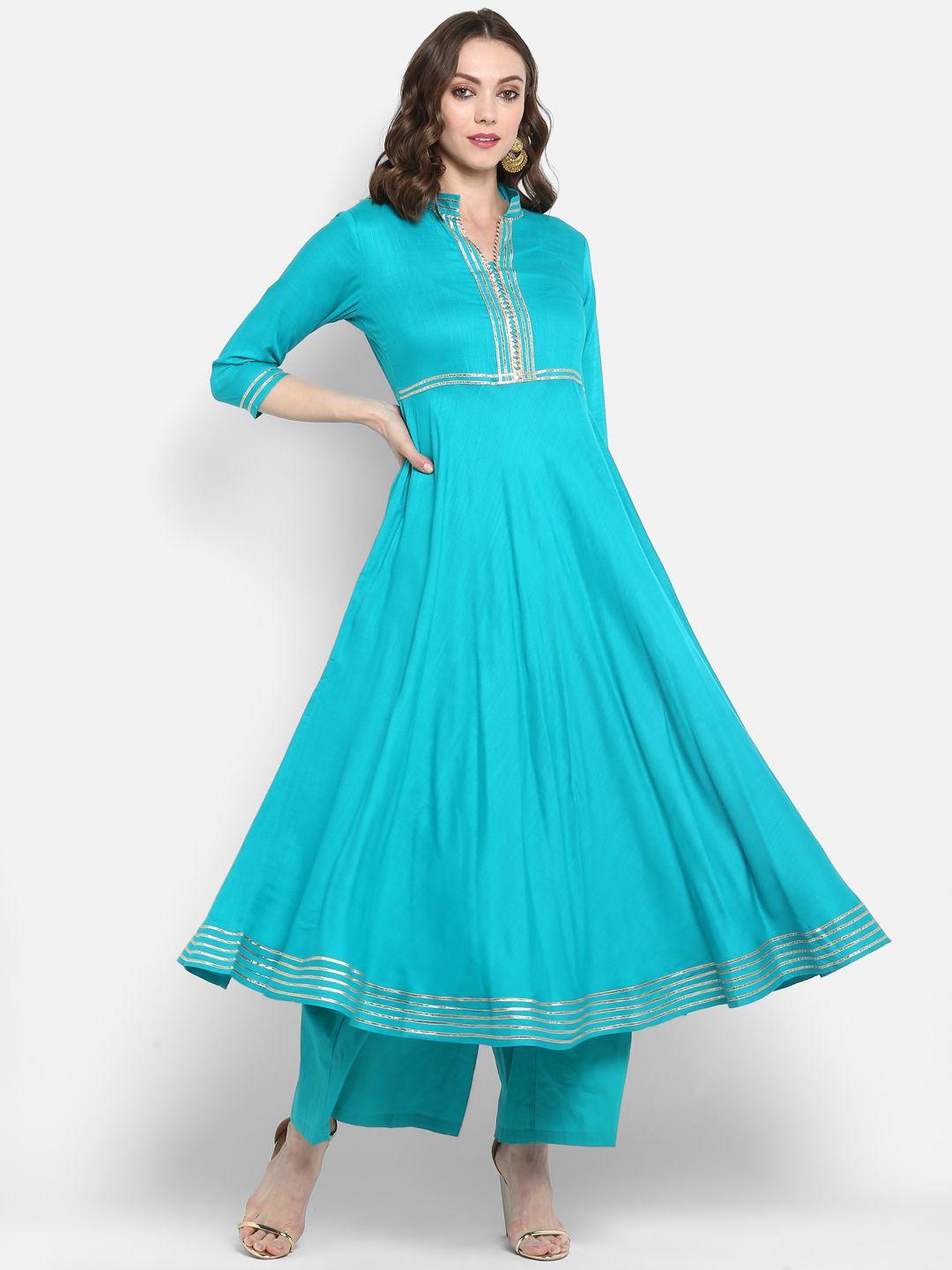 mbe women blue solid a-line kurta