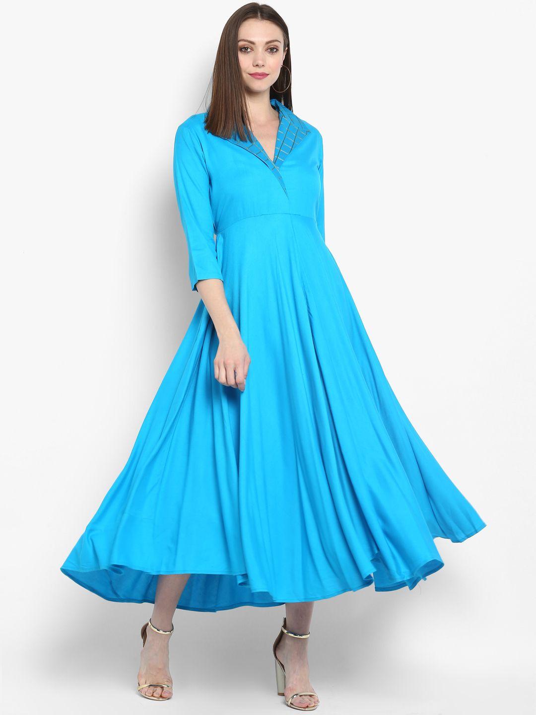 mbe women blue solid maxi dress