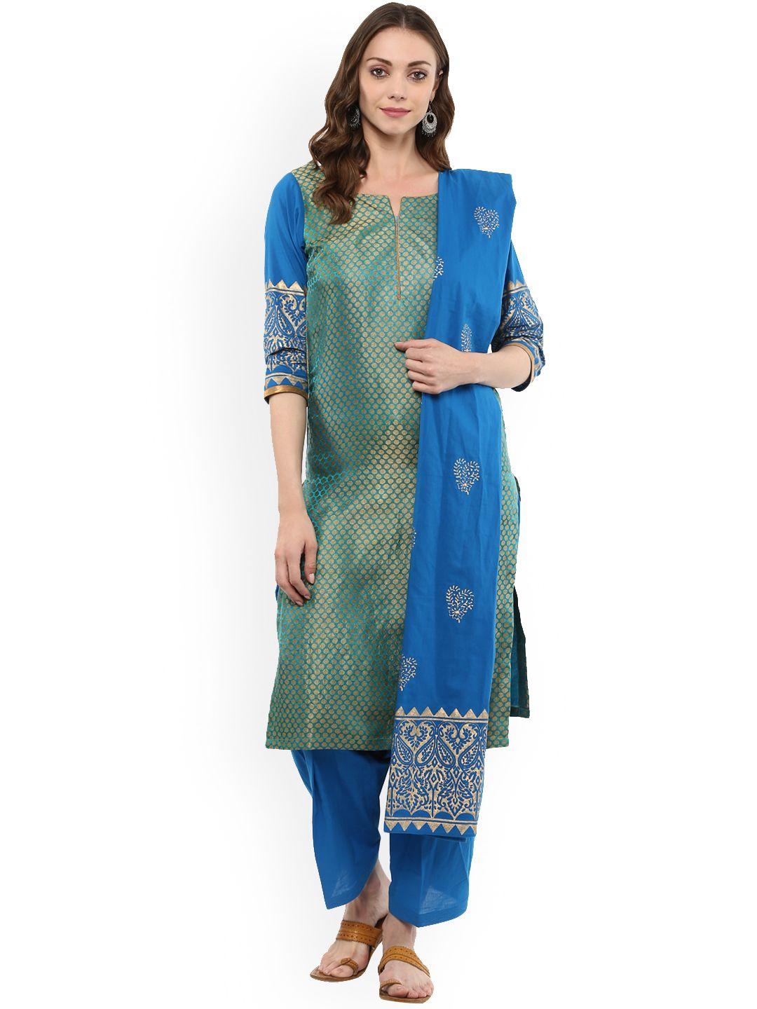 mbe women green & blue self design kurta with salwar & dupatta