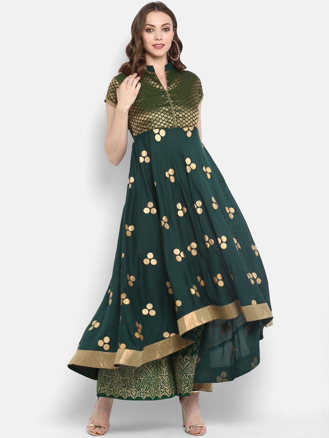 mbe women green printed anarkali kurta