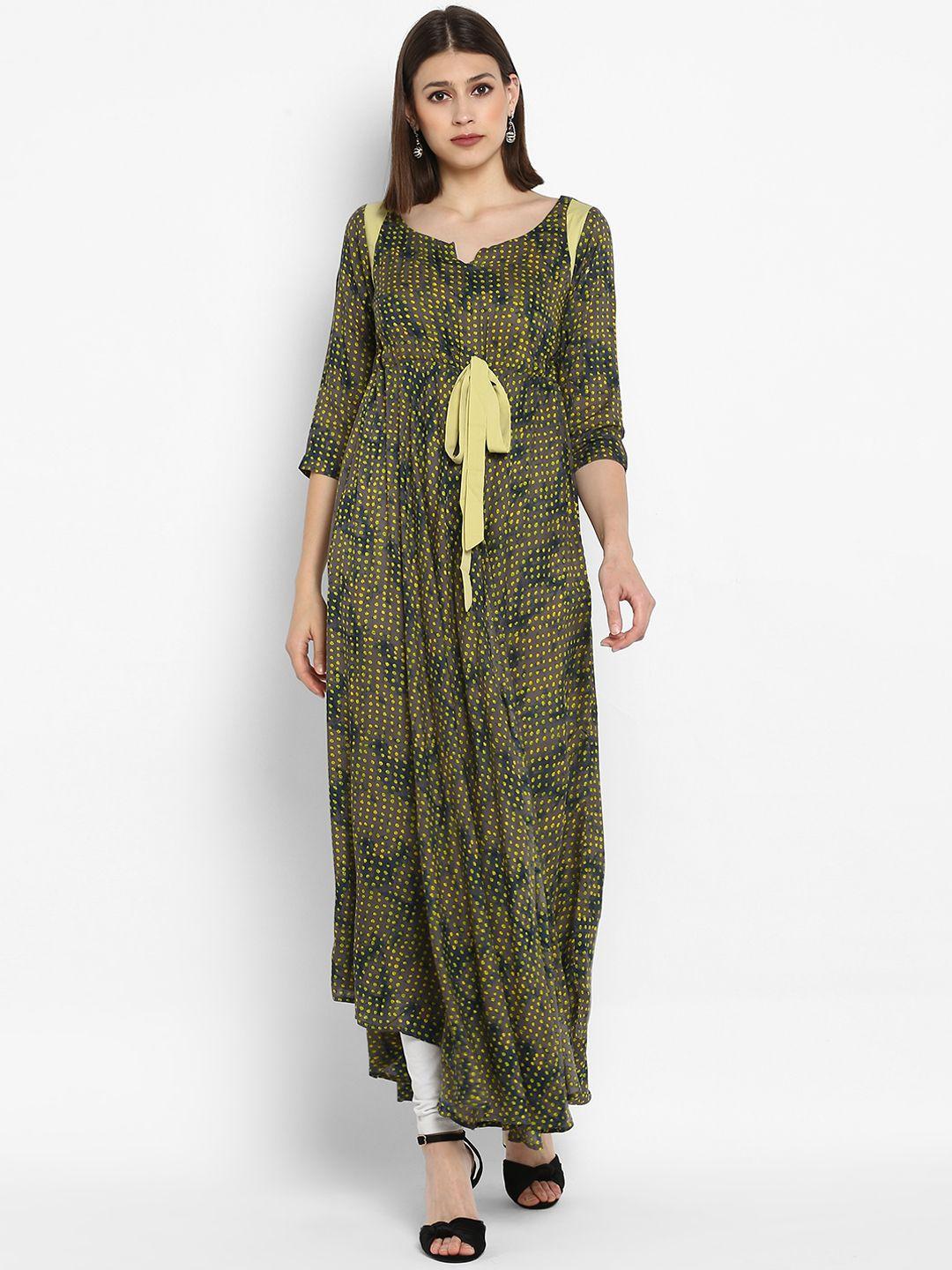 mbe women green printed maxi dress