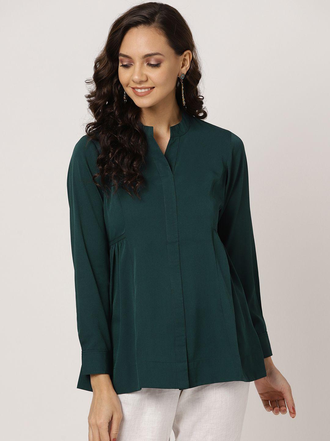 mbe women green solid a-line top