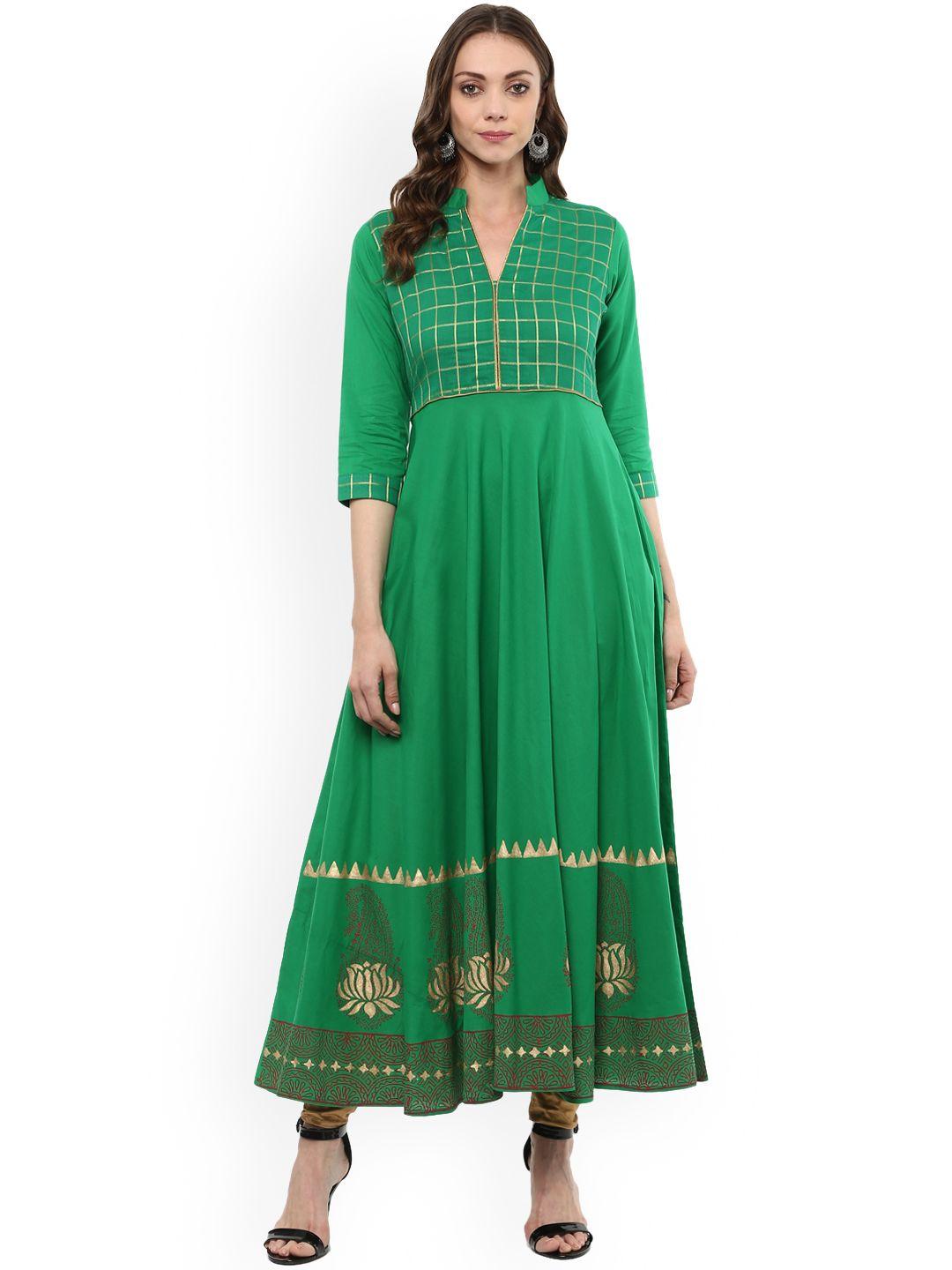 mbe women green yoke design anarkali kurta