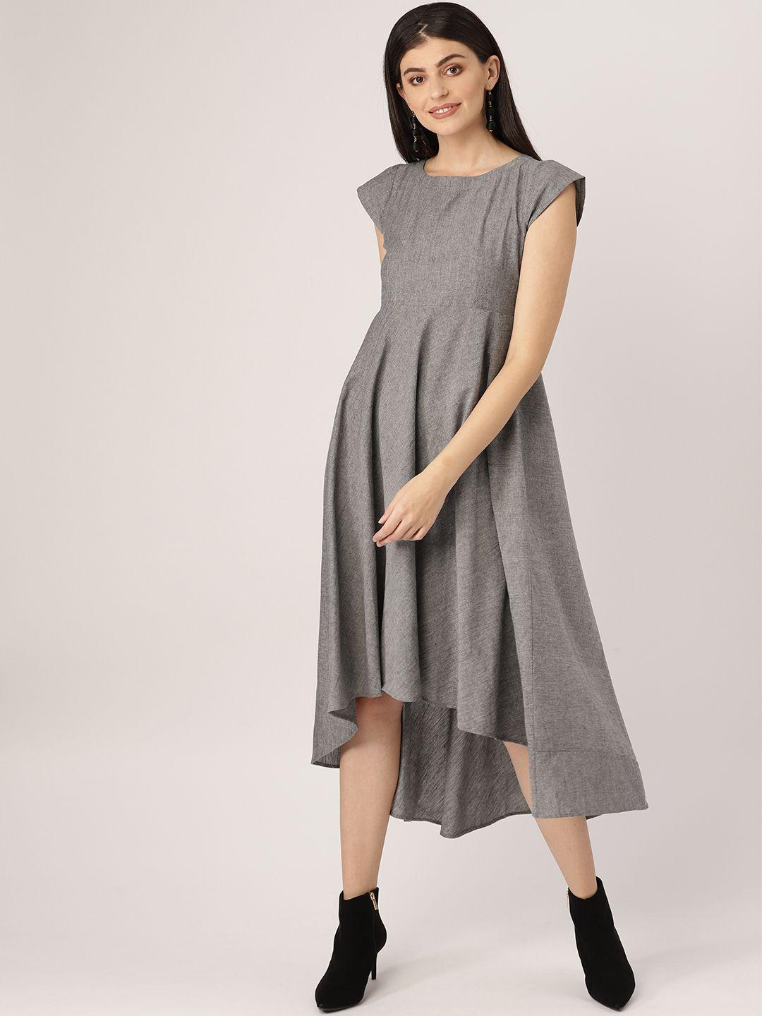 mbe women grey solid  a-line dress