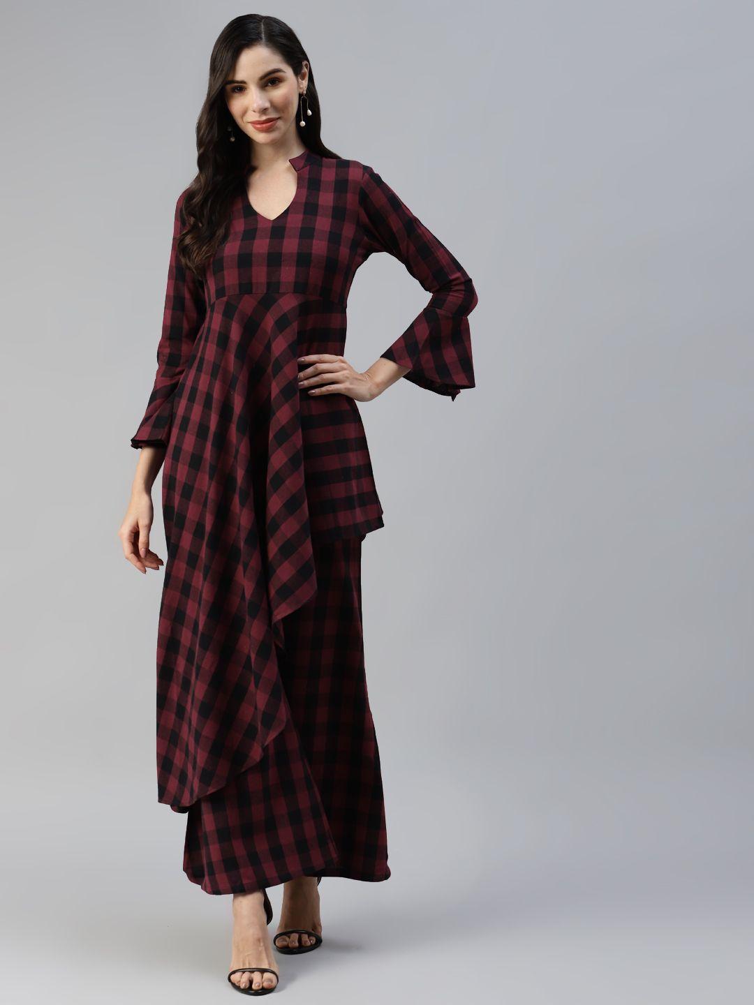 mbe women maroon pure cotton kurta with palazzos