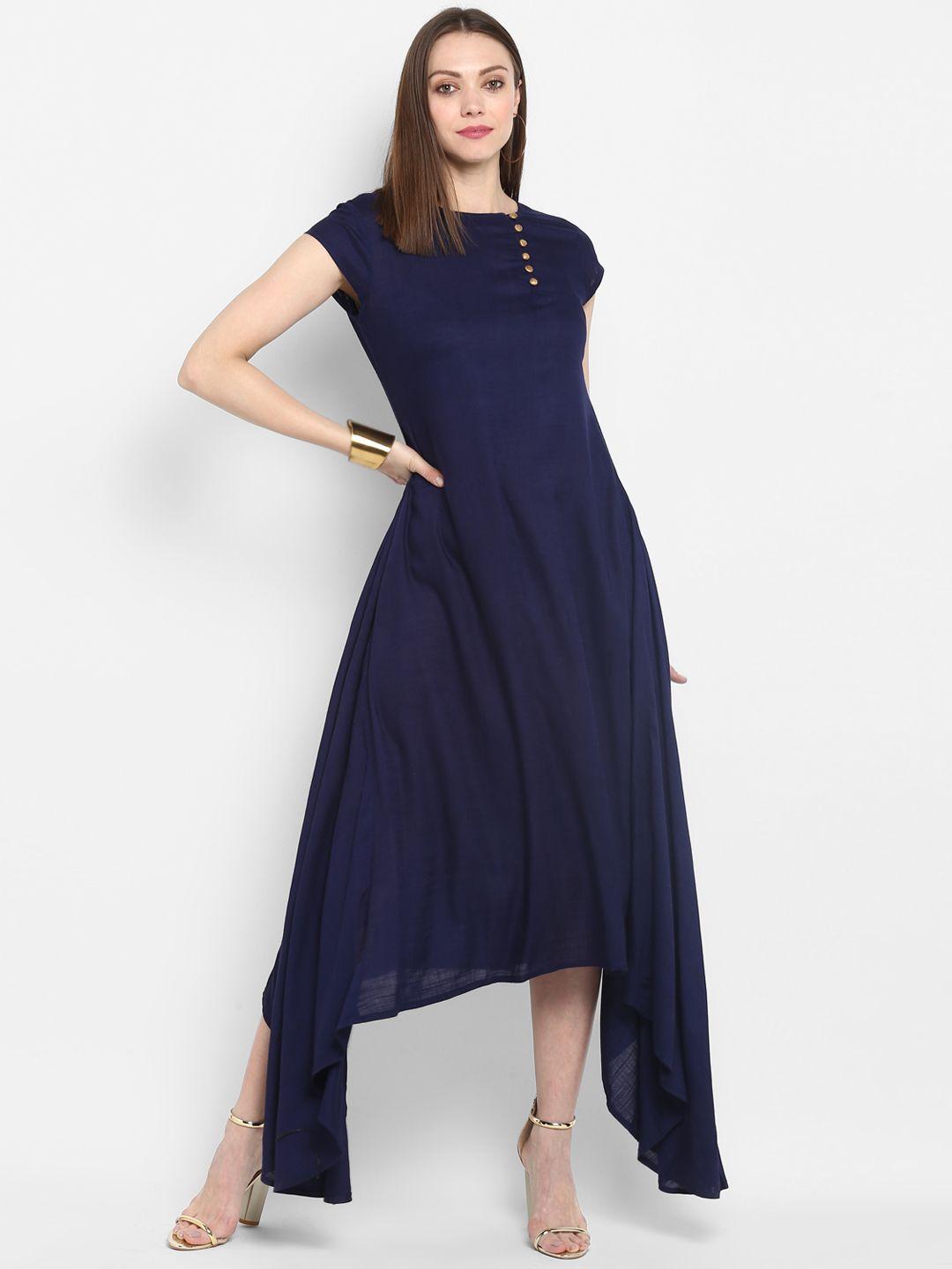mbe women navy blue solid maxi dress
