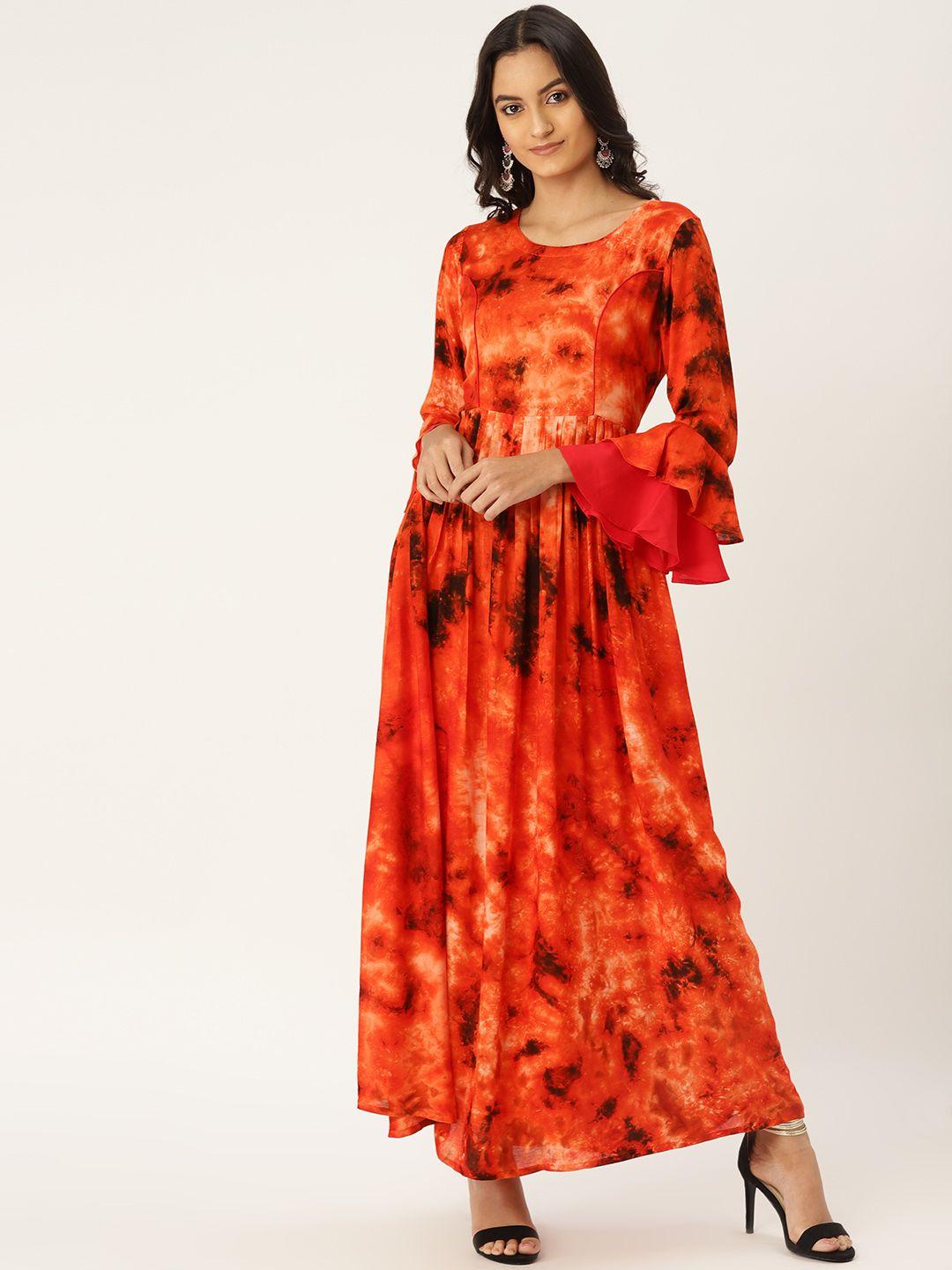 mbe women orange dyed maxi dress