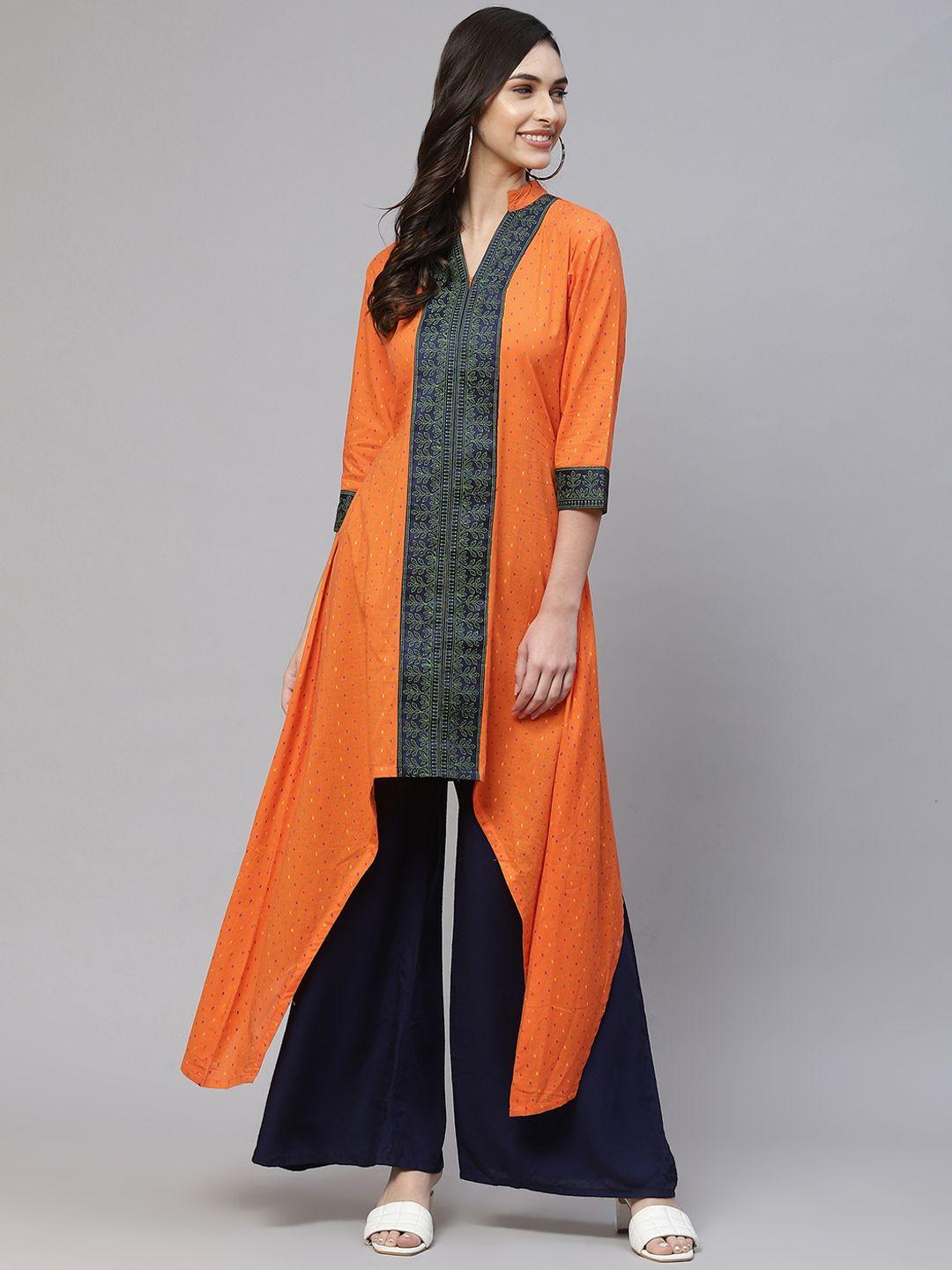 mbe women orange embellished anarkali kurta