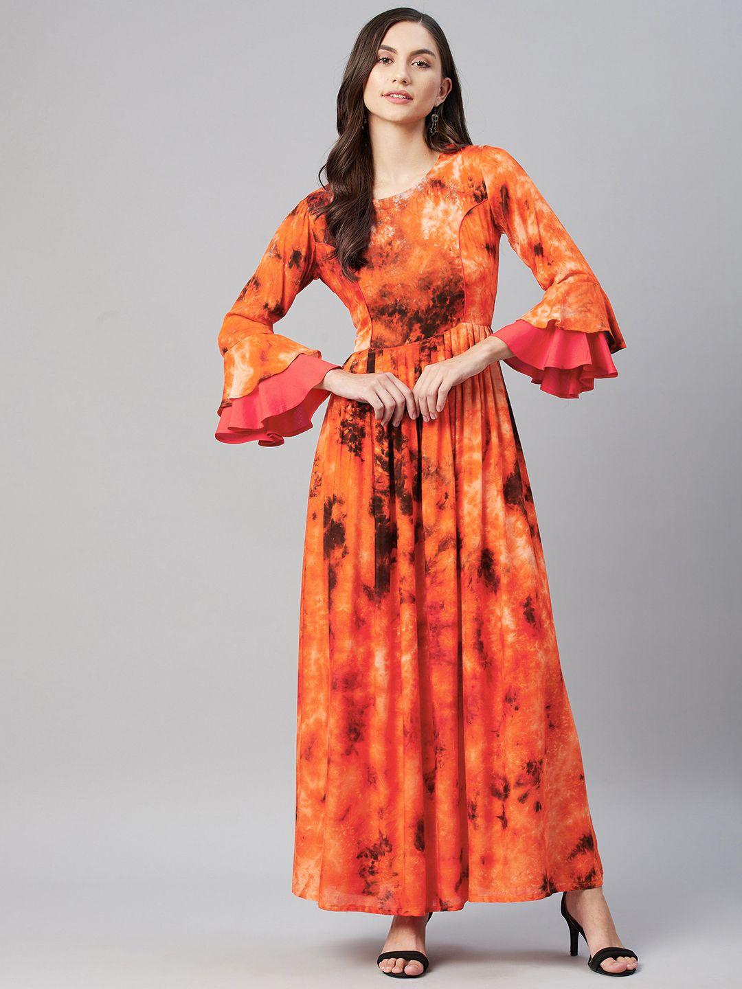 mbe women orange tie and dye ethnic maxi dress