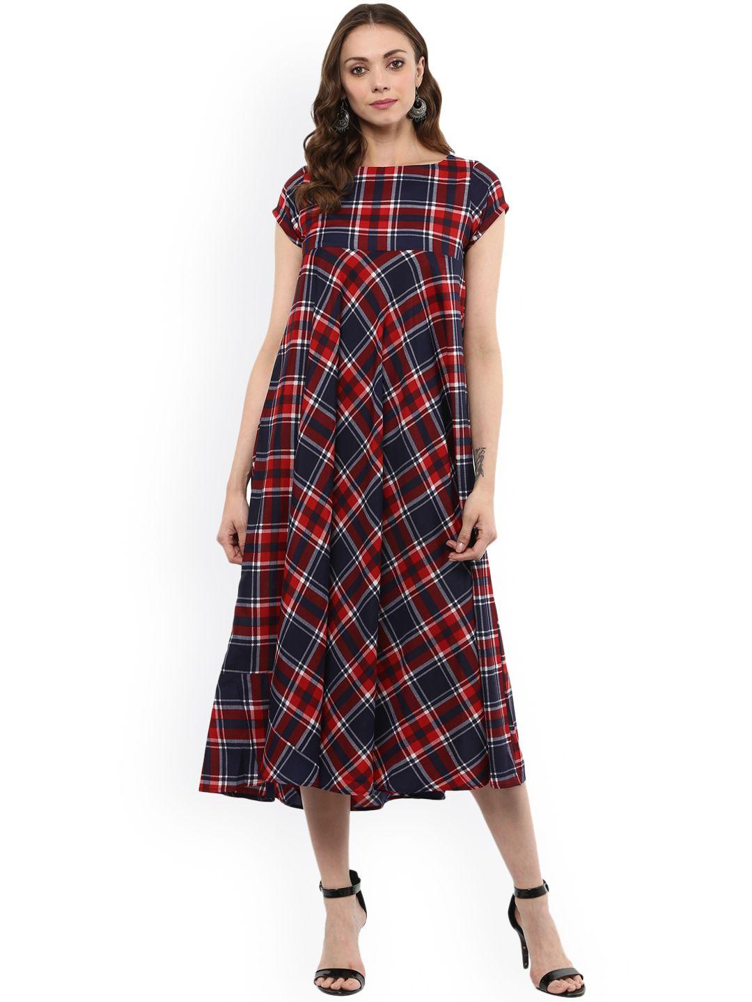 mbe women red checked empire dress