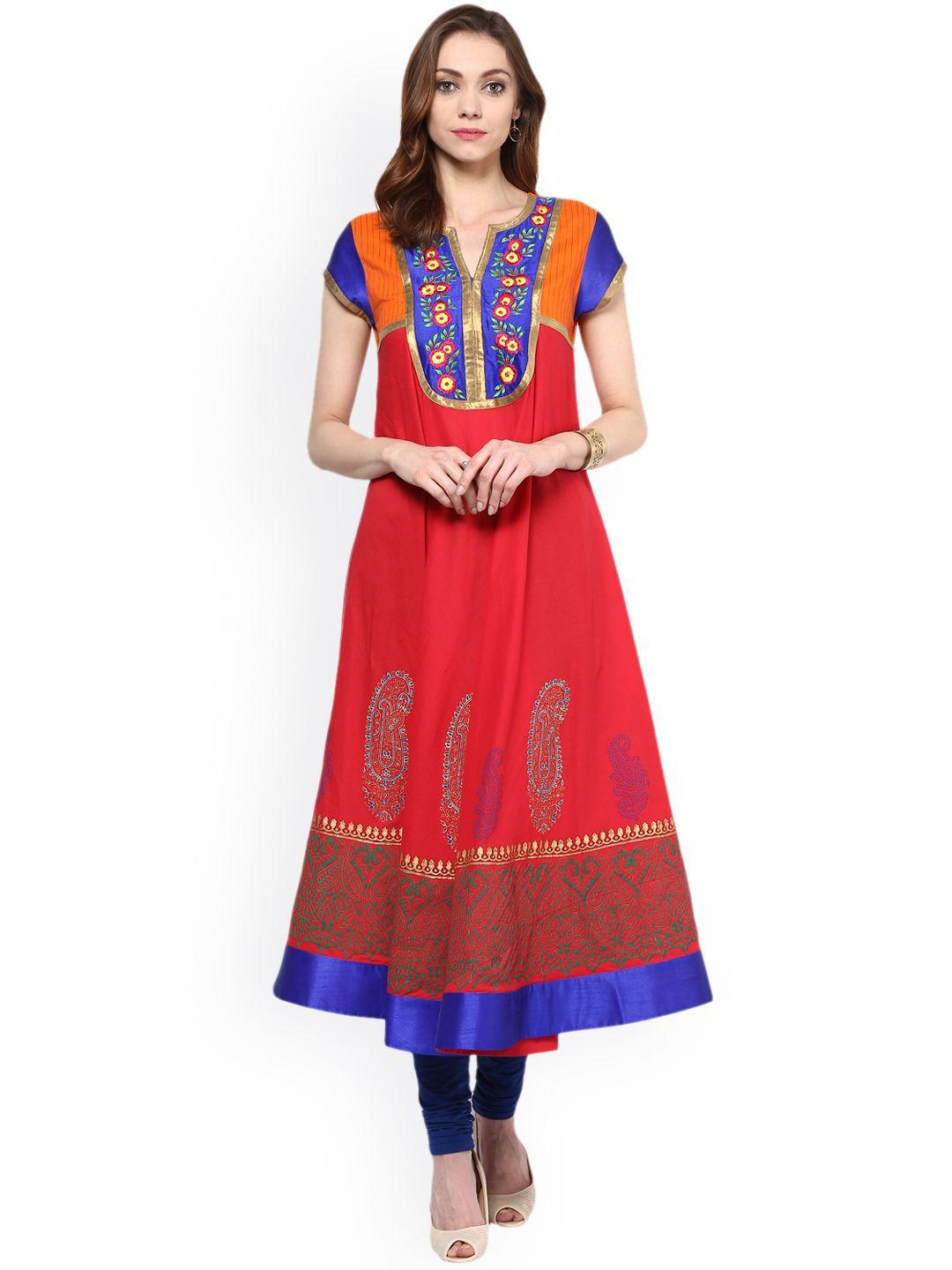 mbe women red printed a-line kurta