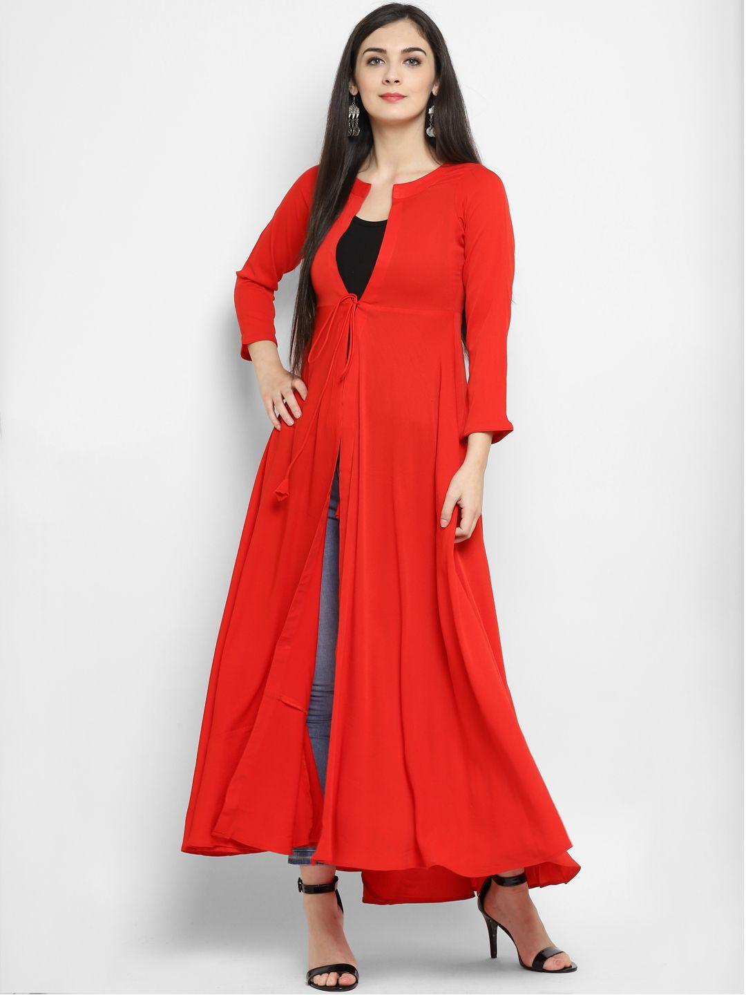 mbe women red solid anarkali kurta