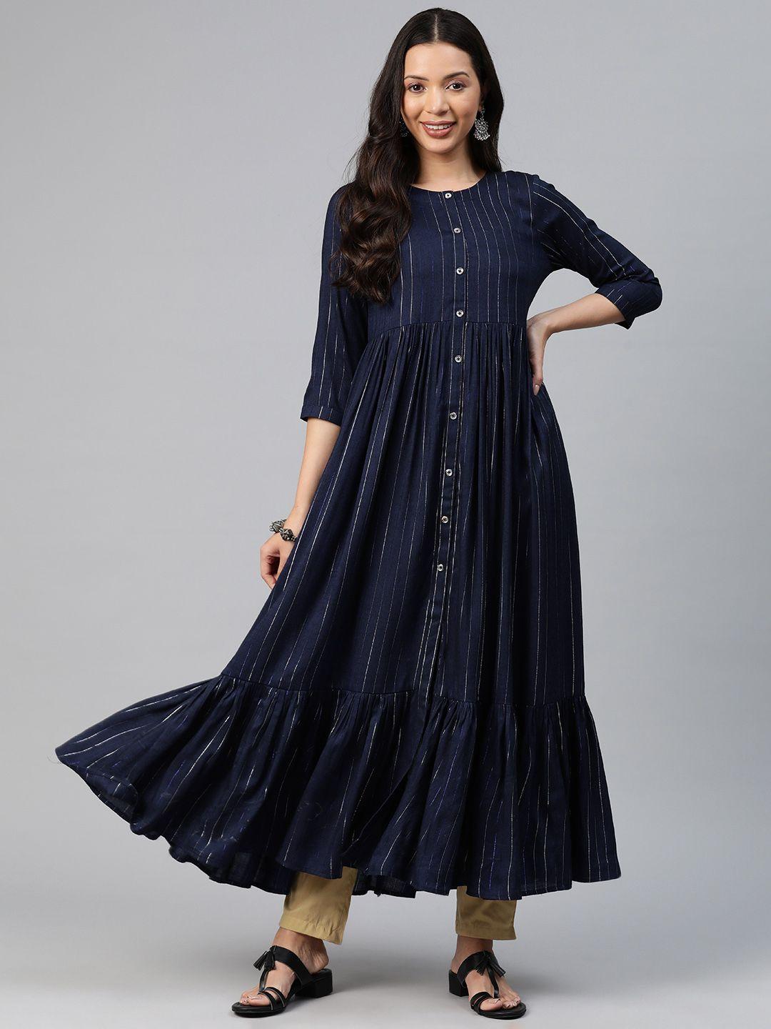 mbe women striped anarkali kurta