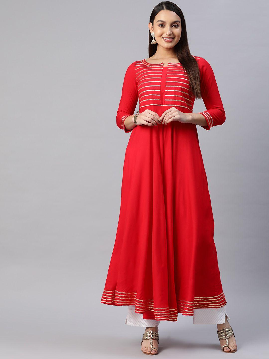 mbe women striped gotta patti anarkali kurta