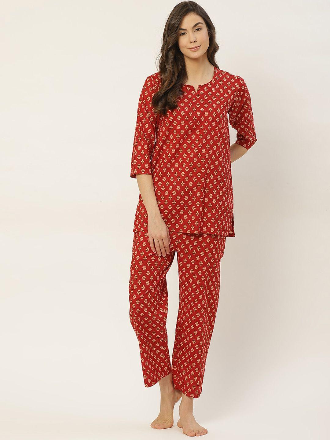 mbeautiful plus size ethnic motifs printed organic cotton night suit