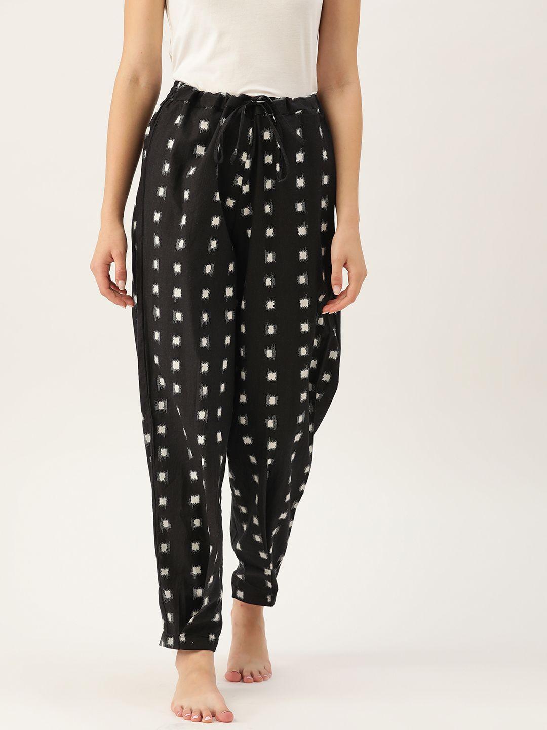 mbeautiful women black & white organic cotton ikkat printed lounge pants