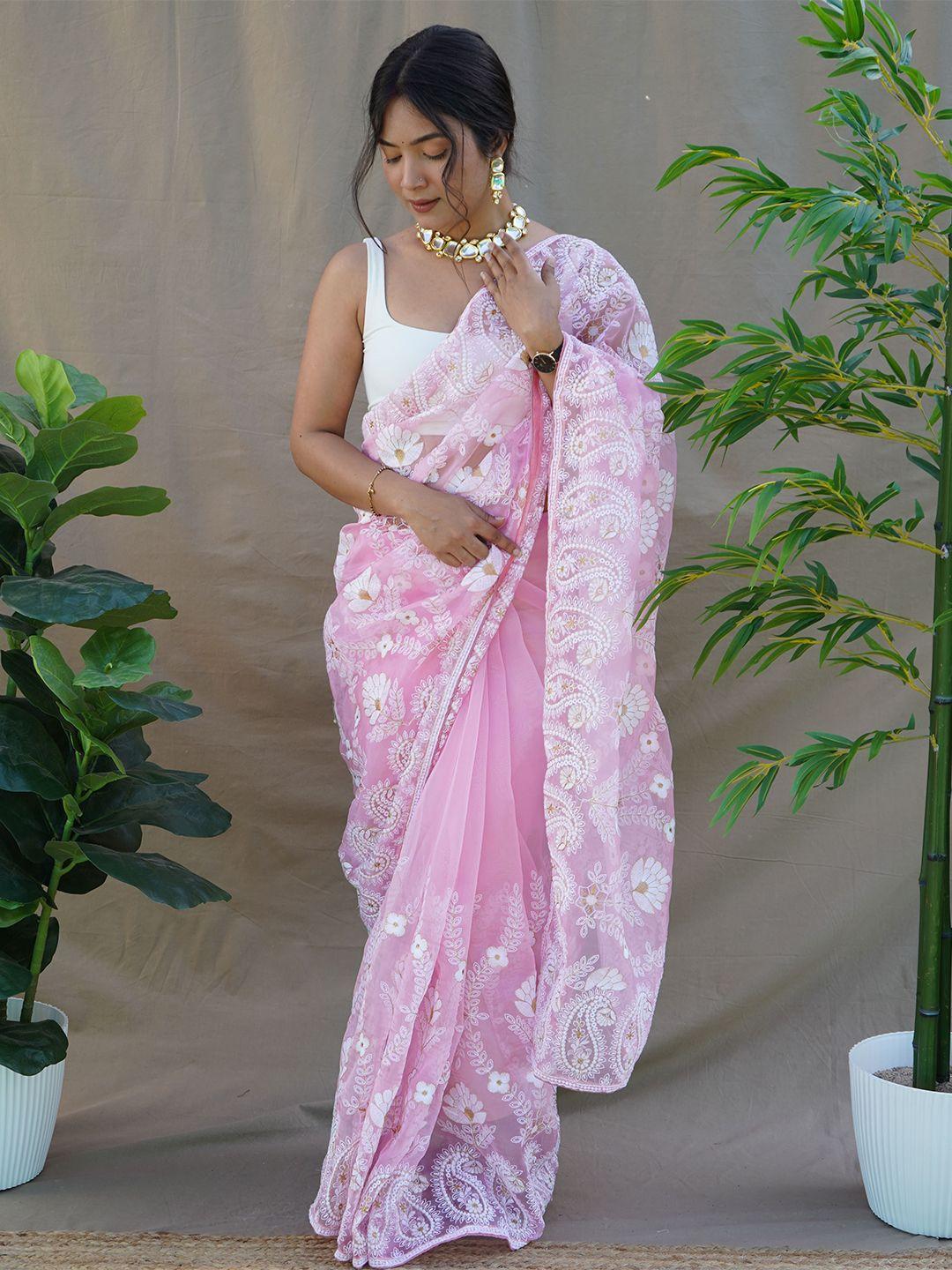 mbl floral embroidered organza saree