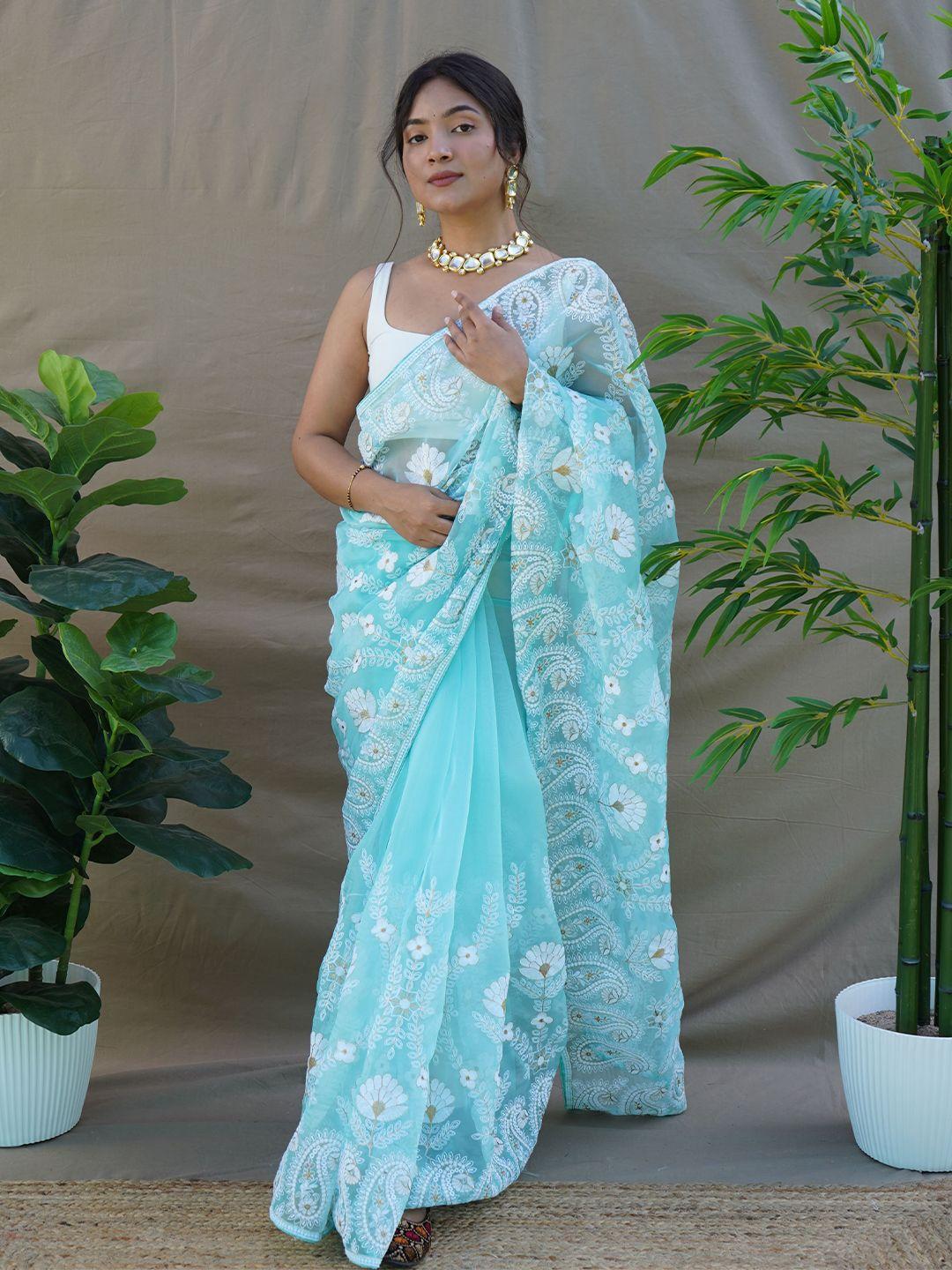 mbl floral embroidered organza saree