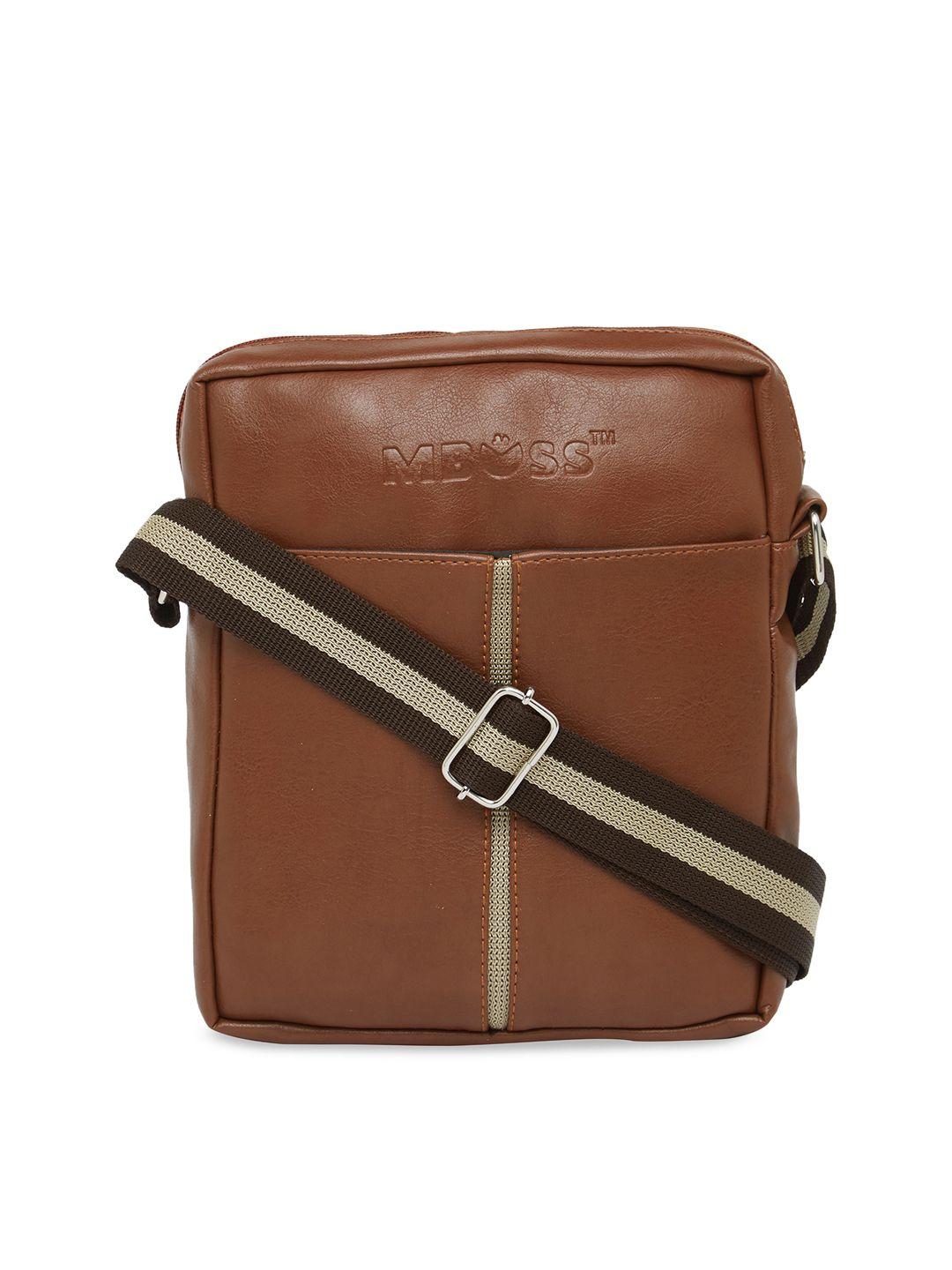 mboss unisex tan brown solid messenger bag