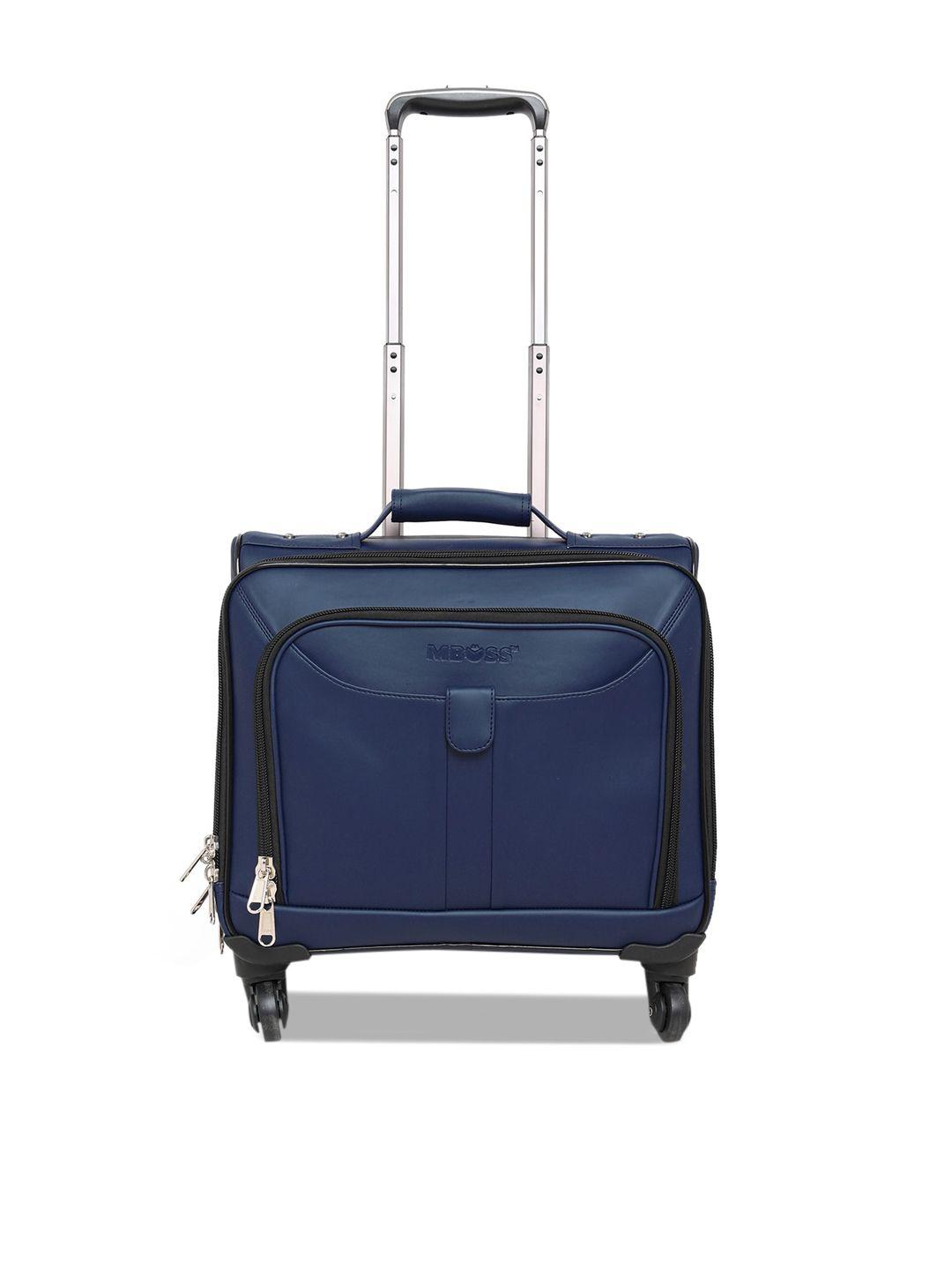 mboss  blue solid faux leather laptop trolley bag
