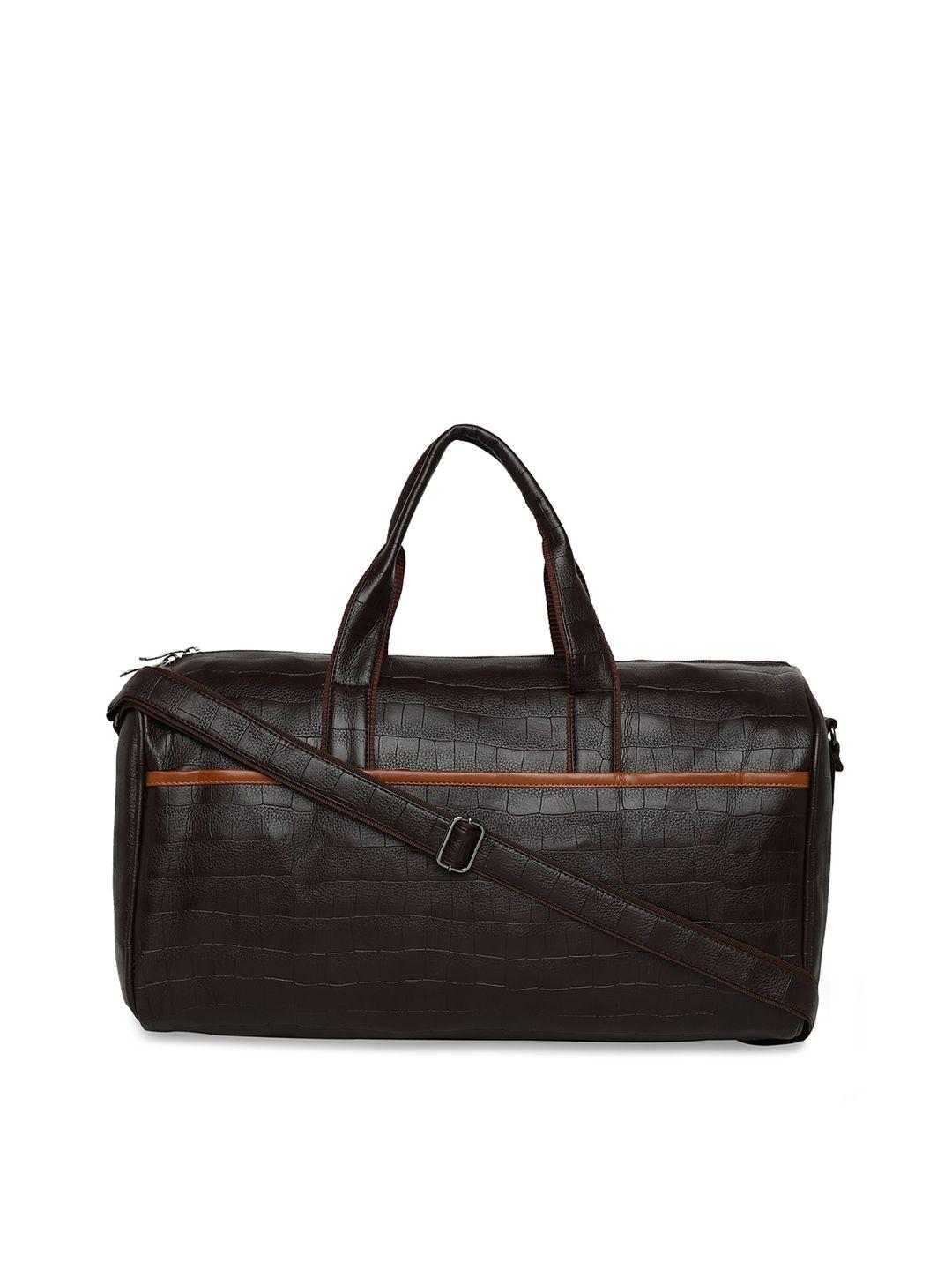 mboss brown croc textured faux leather travel duffel bag
