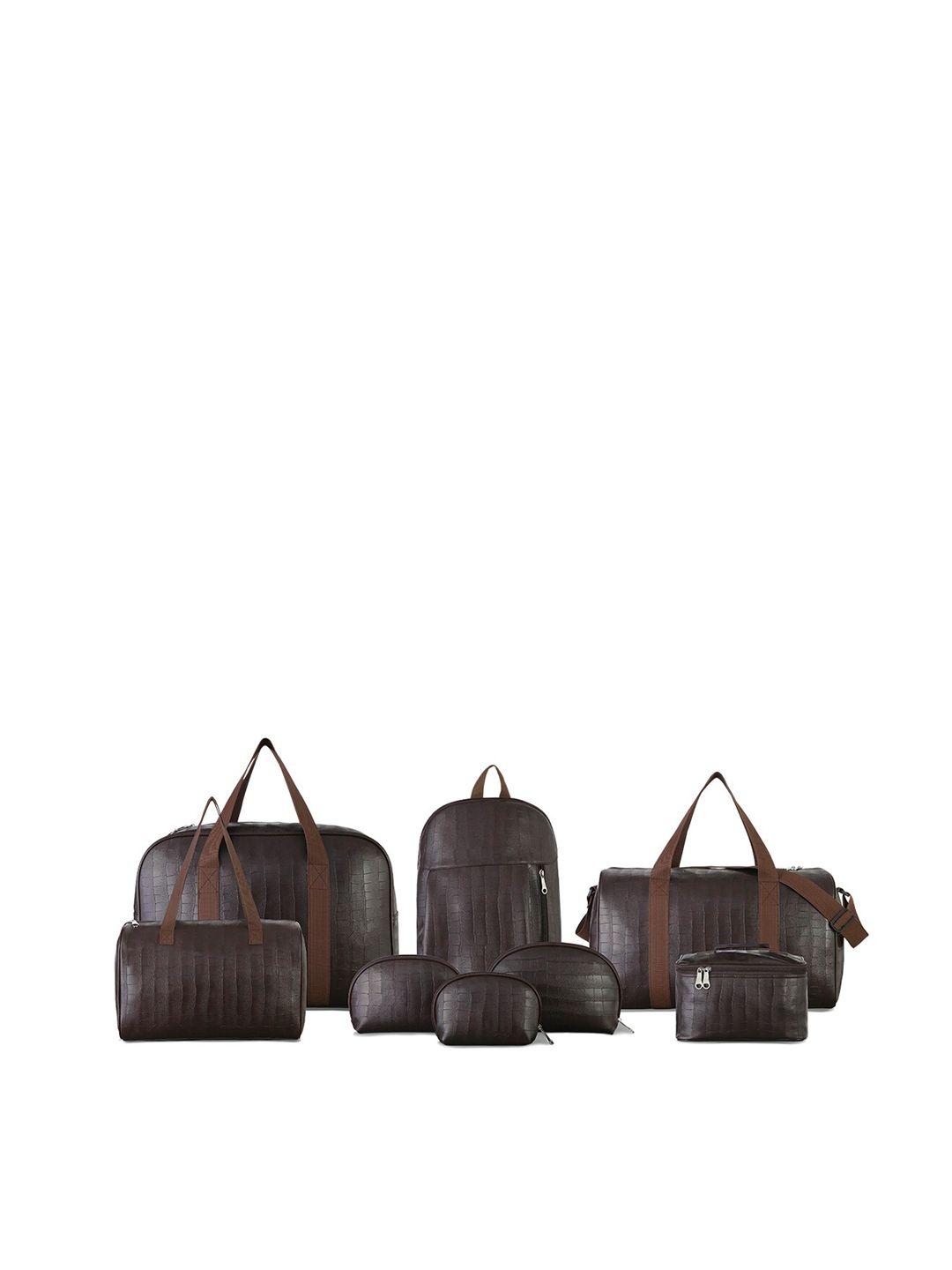 mboss brown set of 8 textured duffel bags combo set