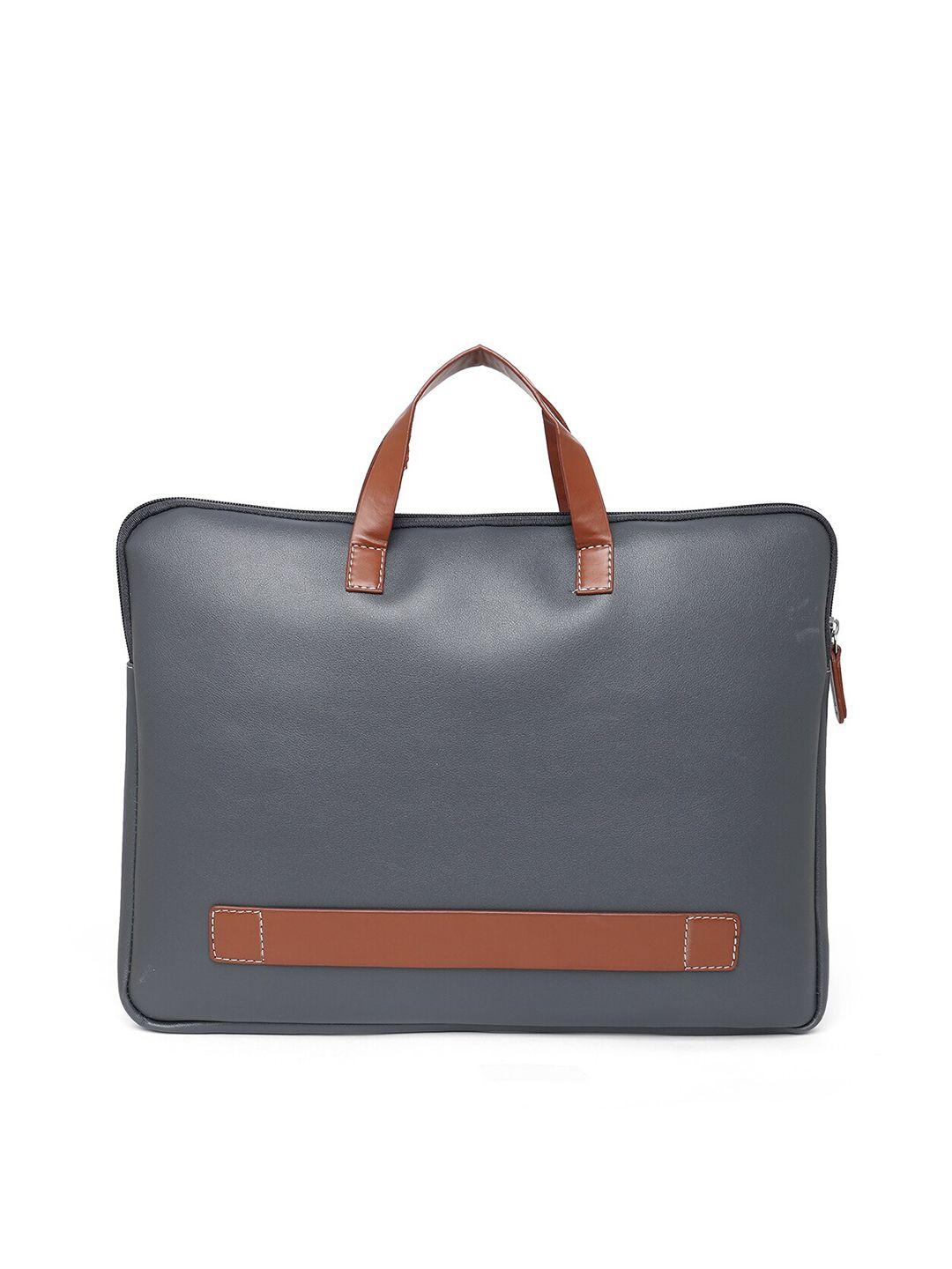 mboss charcoal & brown solid synthetic leather laptop sleeve