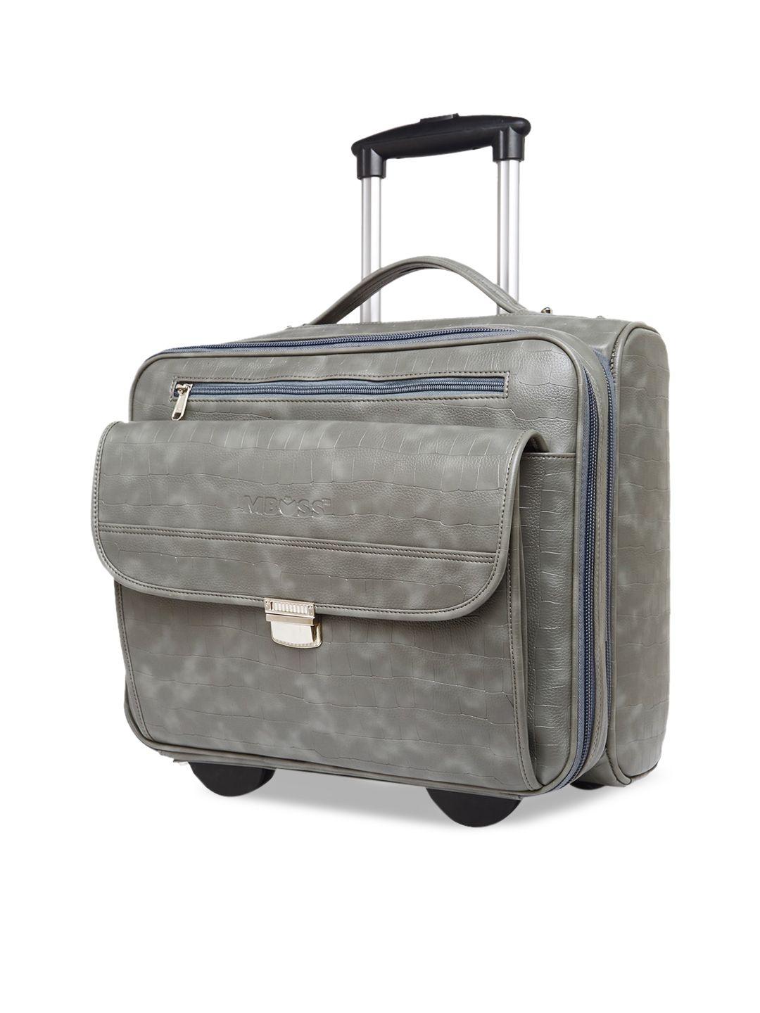 mboss grey textured cabin trolley bag with laptop compartment