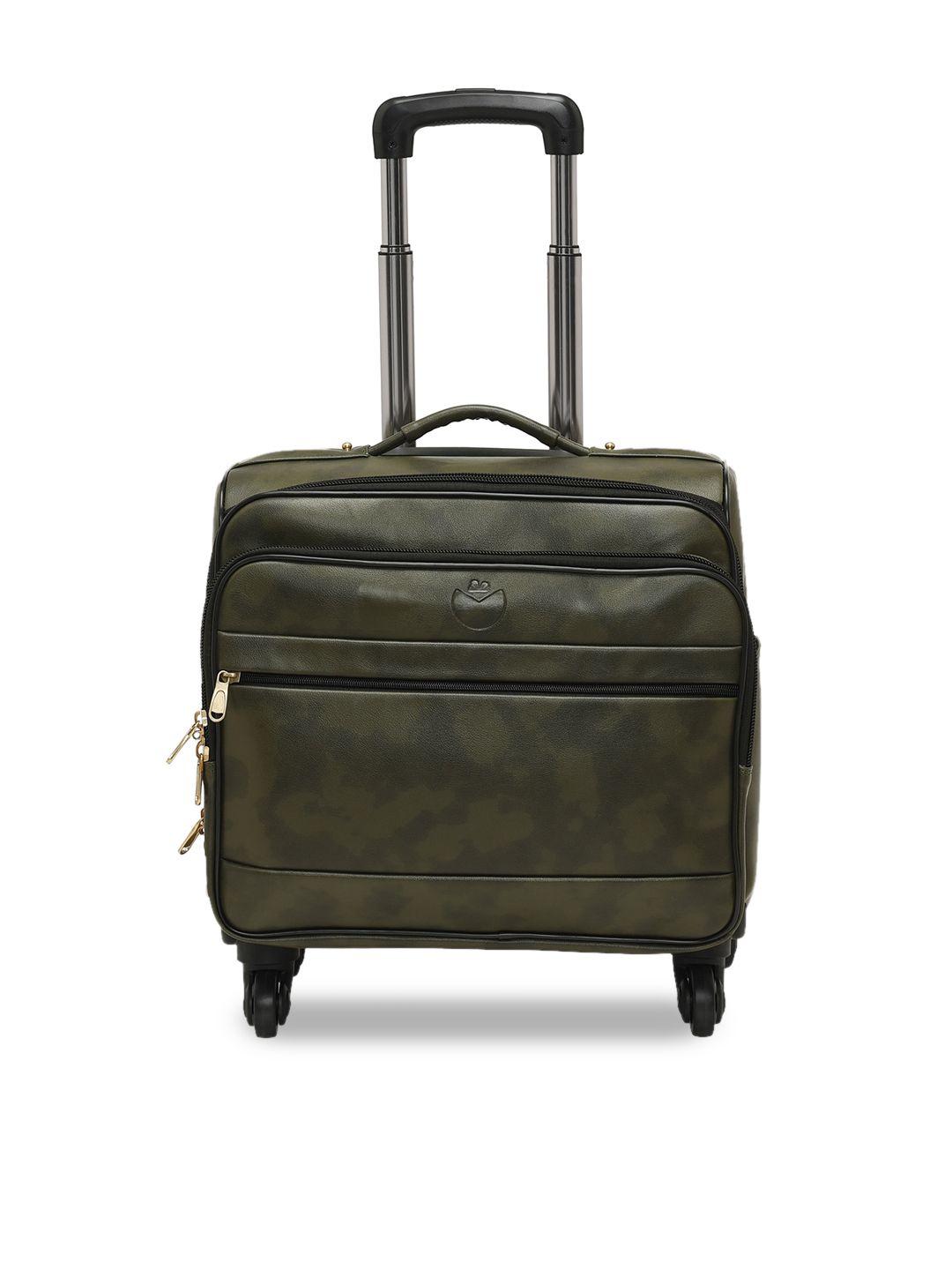 mboss olive green printed soft-sided cabin laptop overnighter trolley suitcase