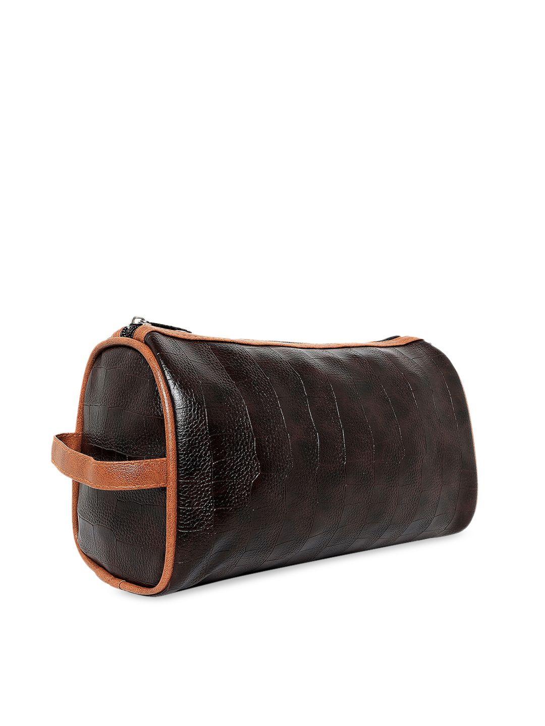 mboss unisex brown textured  faux leather travel toiletry pouch