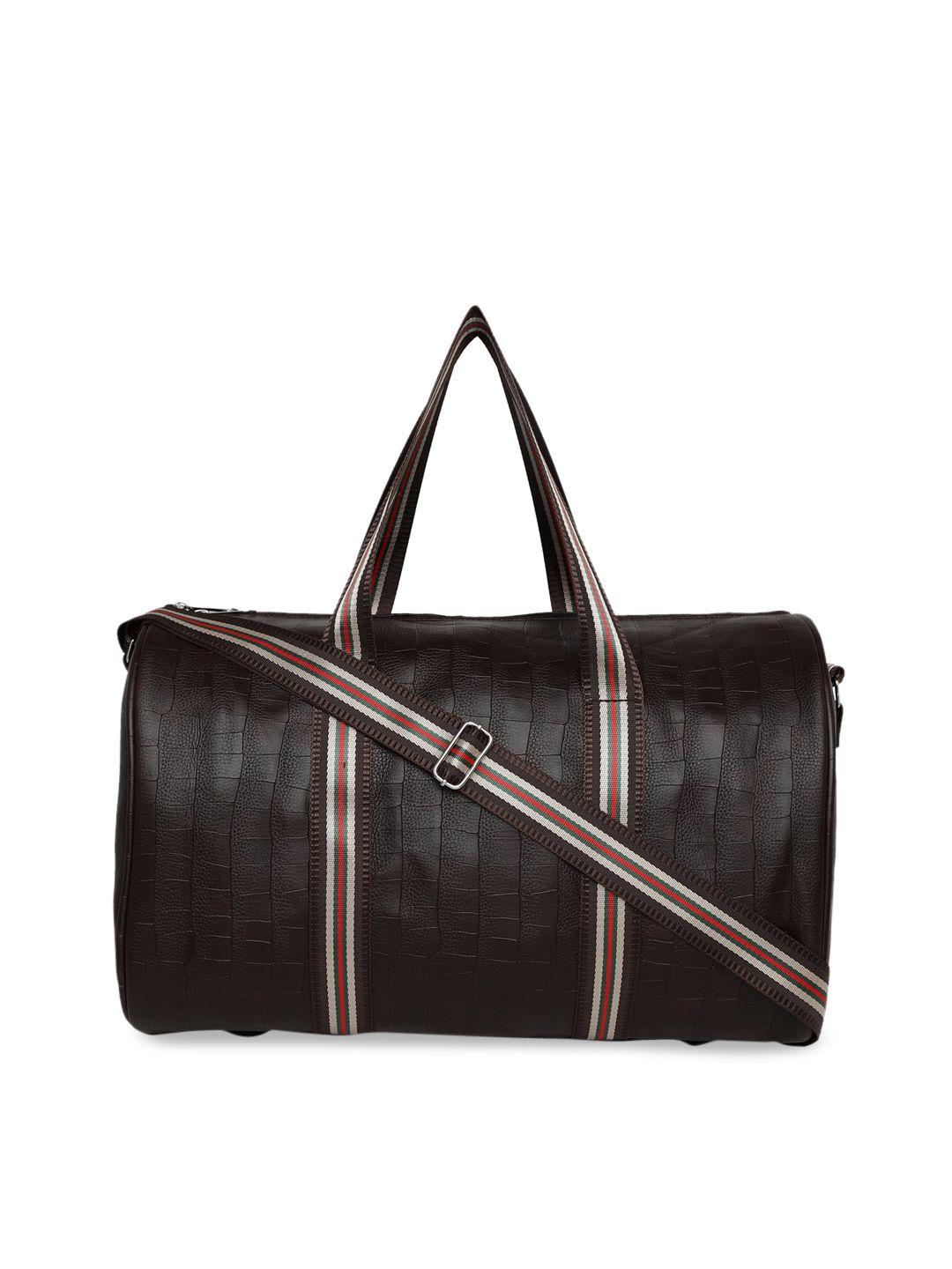 mboss unisex brown textured faux leather medium duffel bag