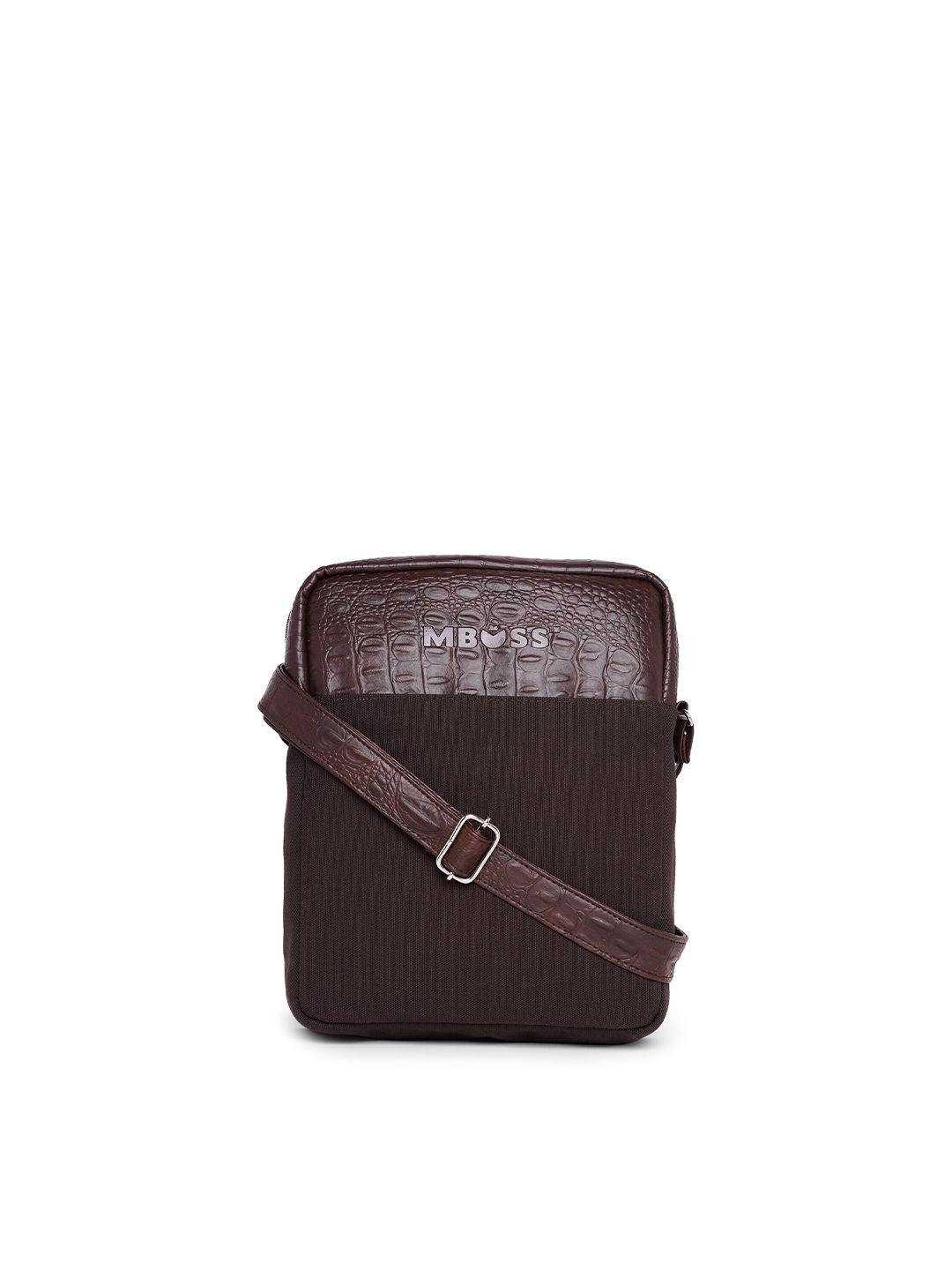 mboss unisex brown textured messenger bag