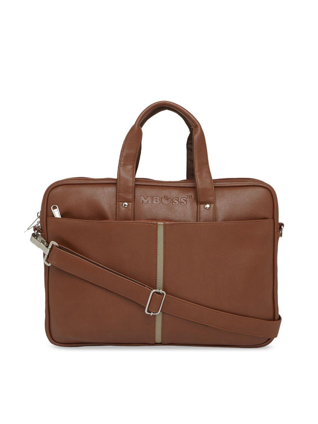 mboss unisex tan brown solid laptop bag