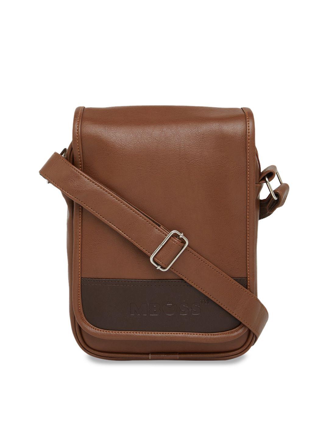 mboss unisex tan brown solid messenger bag