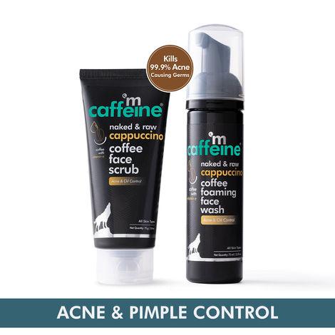 mcaffeine acne and pimples controlling face wash & face scrub combo | cappuccino coffee facial kit pack of 2 (150ml) | kills 99.9% acne causing germs 150 ml
