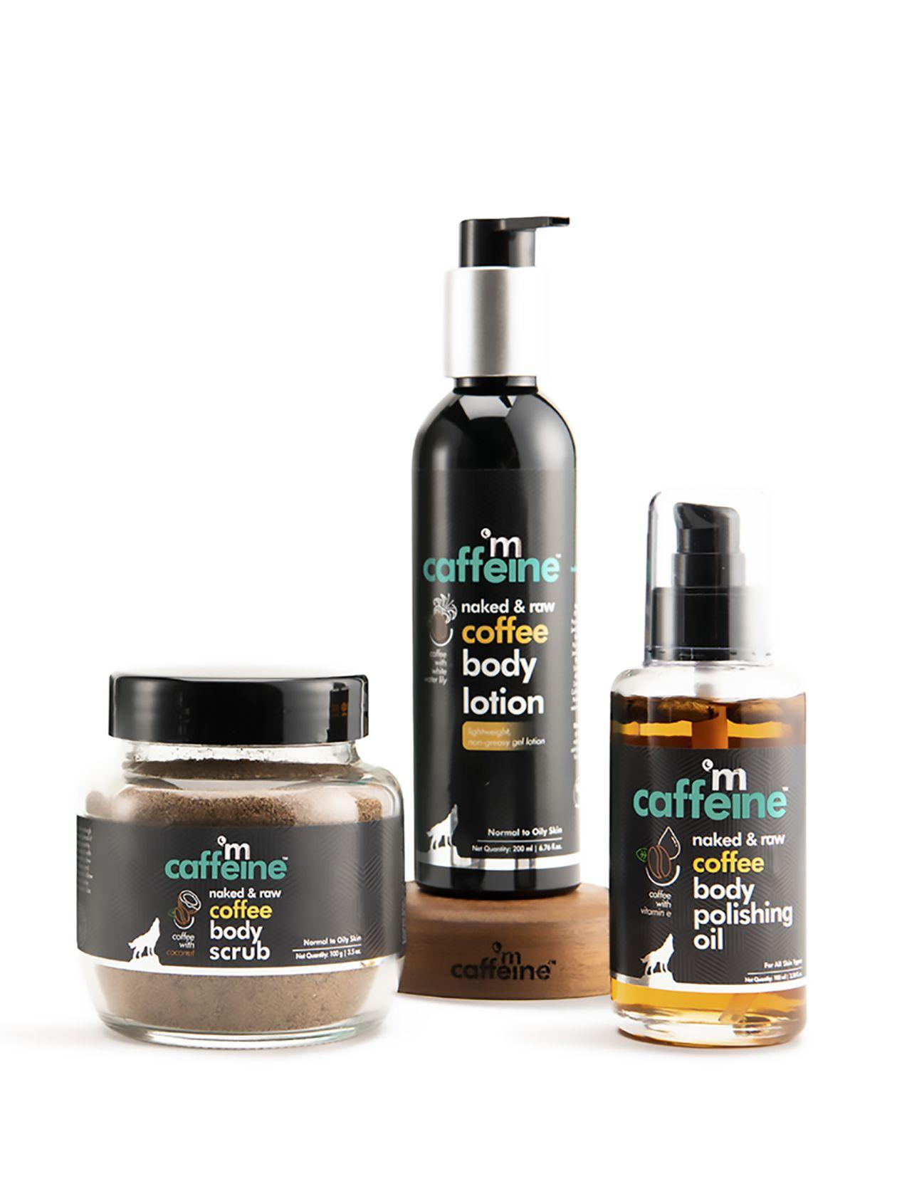 mcaffeine body toning &polishing kit-coffee body oil,exfoliating scrub,moisturizing lotion