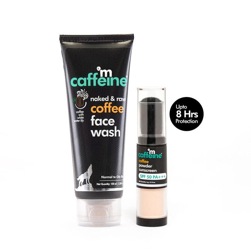 mcaffeine cleanse & protect routine - deep cleansing coffee face wash & spf 50 pa+++ powder sunscreen