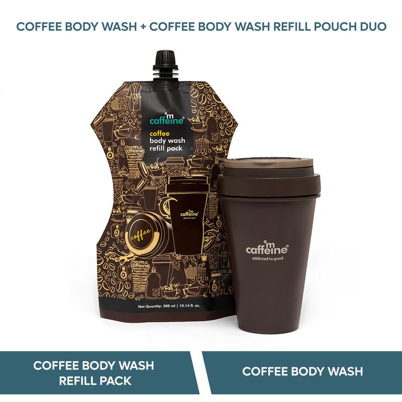 mcaffeine coffee body wash value pack with refill - refreshing & hydrating soap free shower gel