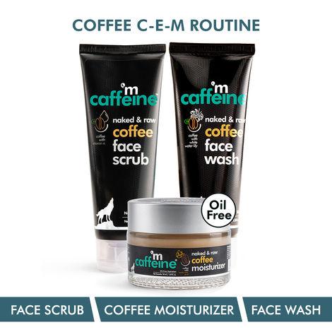 mcaffeine coffee c-e-m routine | face wash, face scrub & moisturizer for deep cleansing, exfoliation and oil-free moisturization | cruelty-free & vegan | for men & women 250 gm