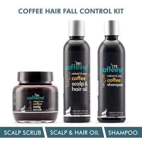 mcaffeine coffee hair fall control kit with protein, redensyl, natural aha & argan oil | shampoo, hair oil, scalp scrub | all hair types | sulphate & silicone free 700 ml