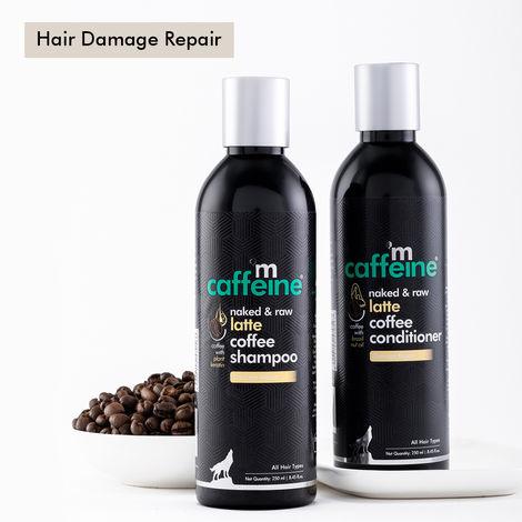 mcaffeine damage repair latte shampoo & conditioner combo | nourishes & strengthens dry hair | with coconut milk, coffee & keratin for smooth & shiny hair | sulphate & paraben free 500 ml