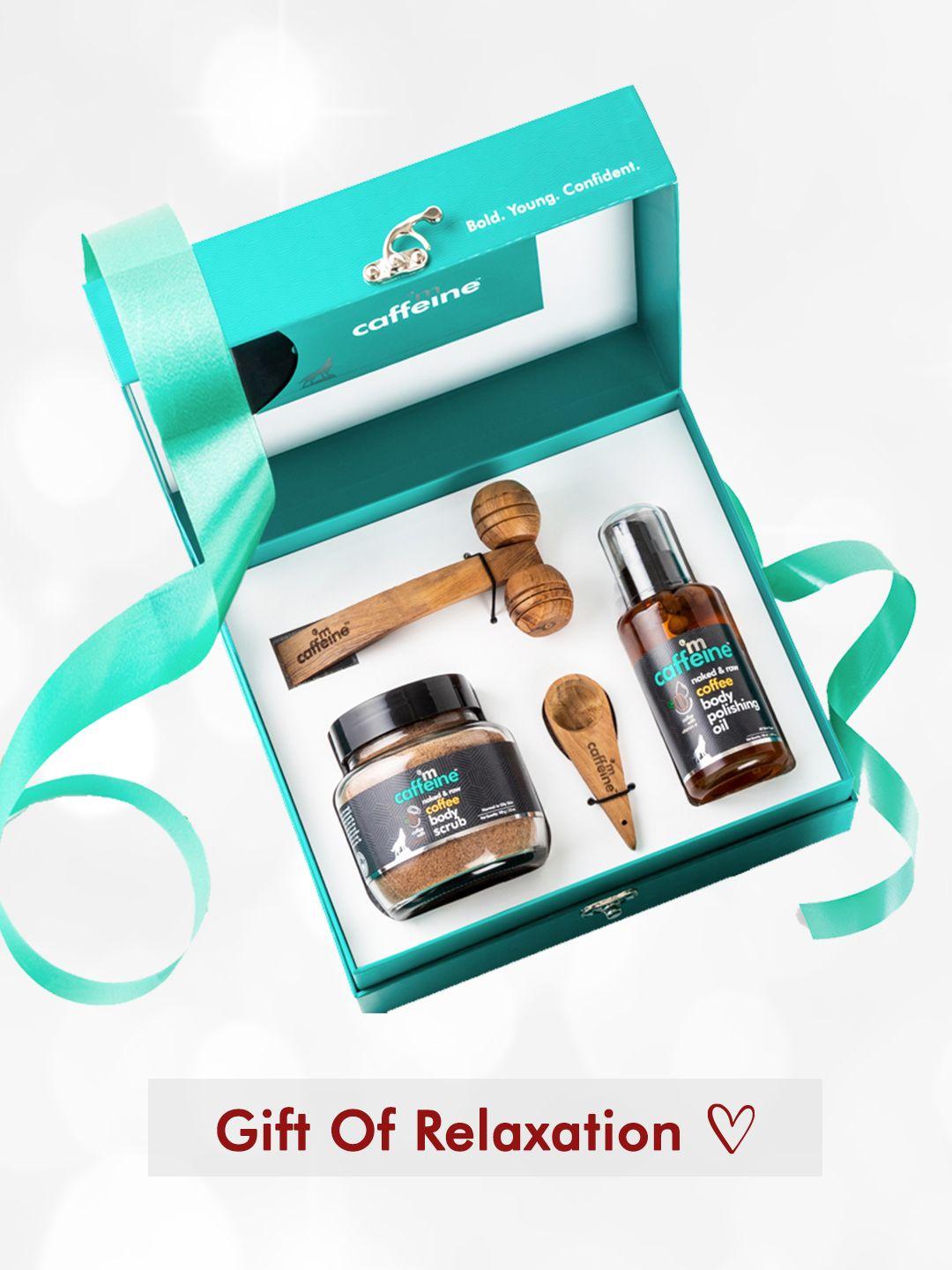 mcaffeine de-stress gift kit with relaxing wooden massager