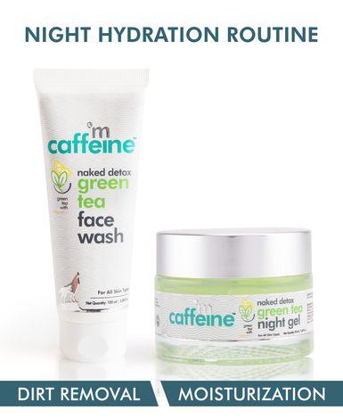 mcaffeine green tea night hydration routine | vitamin c | dirt removal, moisturization | face wash, night gel | all skin | paraben & sls free 150 ml