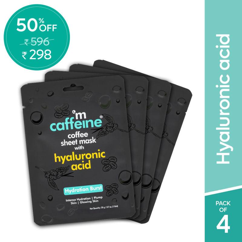 mcaffeine hyaluronic acid face sheet masks with coffee for glowing skin & 24h hydration - pack of 4